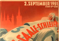 Original Vintage Motor Car Racing Event Poster for the 1951 Halle Saale Schleife
