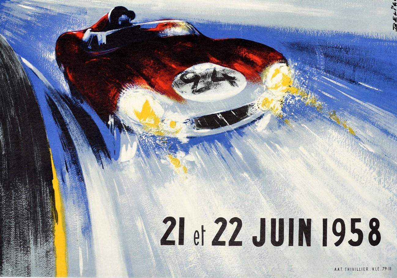 French Original Vintage Motor Sport Poster 24 Heures Du Mans Endurance Car Race Le Mans