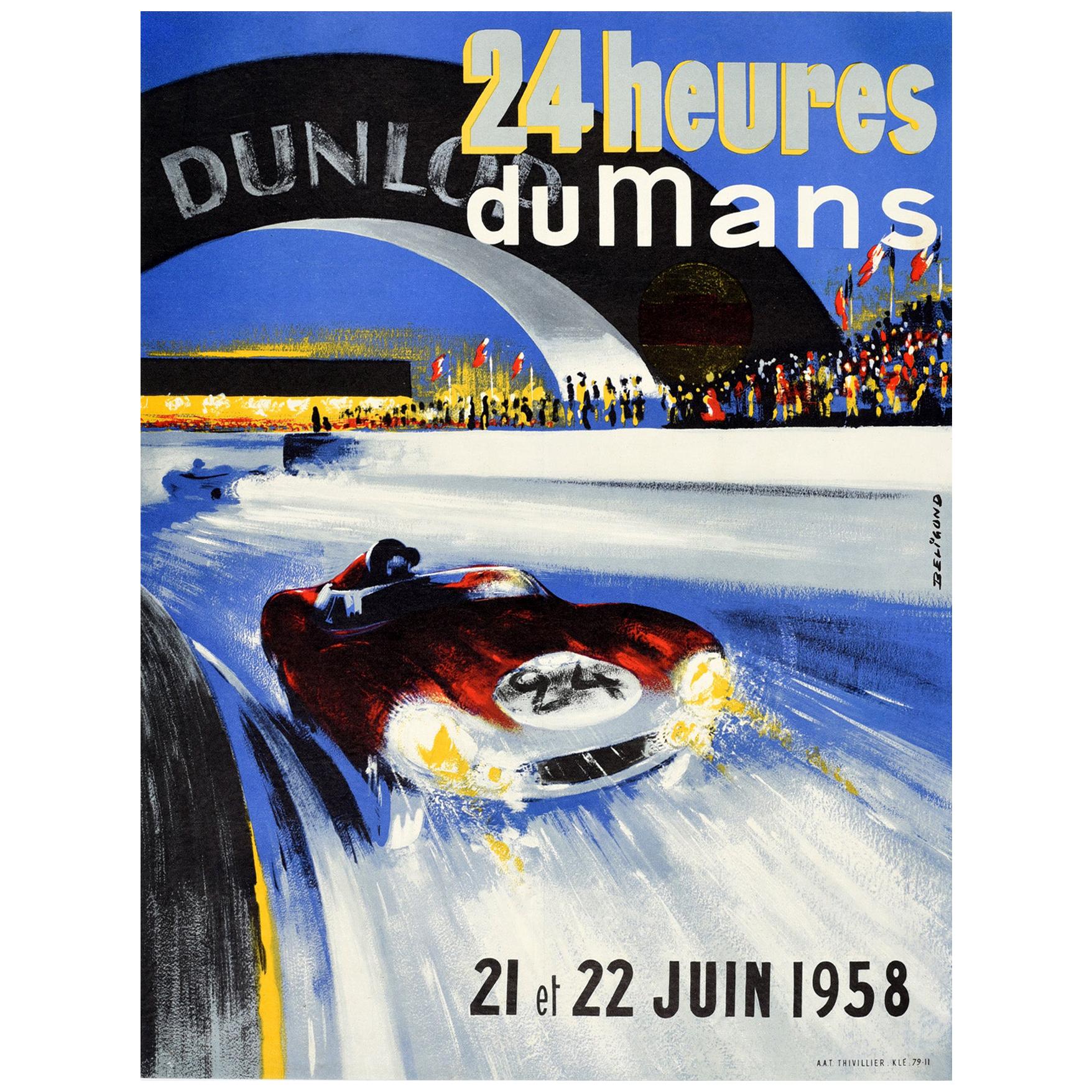 Original Vintage Motor Sport Poster 24 Heures Du Mans Endurance Car Race Le Mans