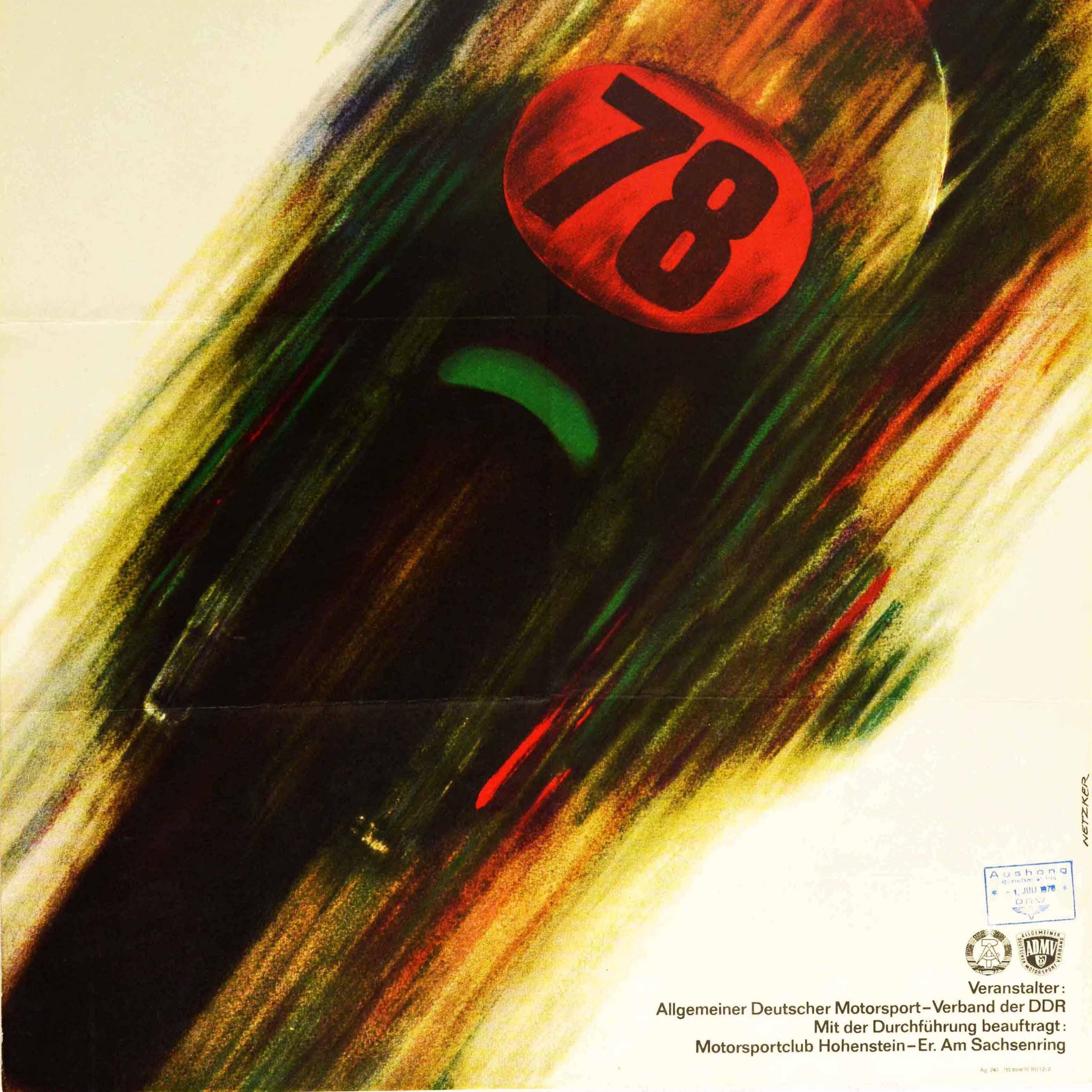 Original Vintage Motor Sport Poster DDR Motorcycle Race Sachsenring Germany GDR In Good Condition In London, GB