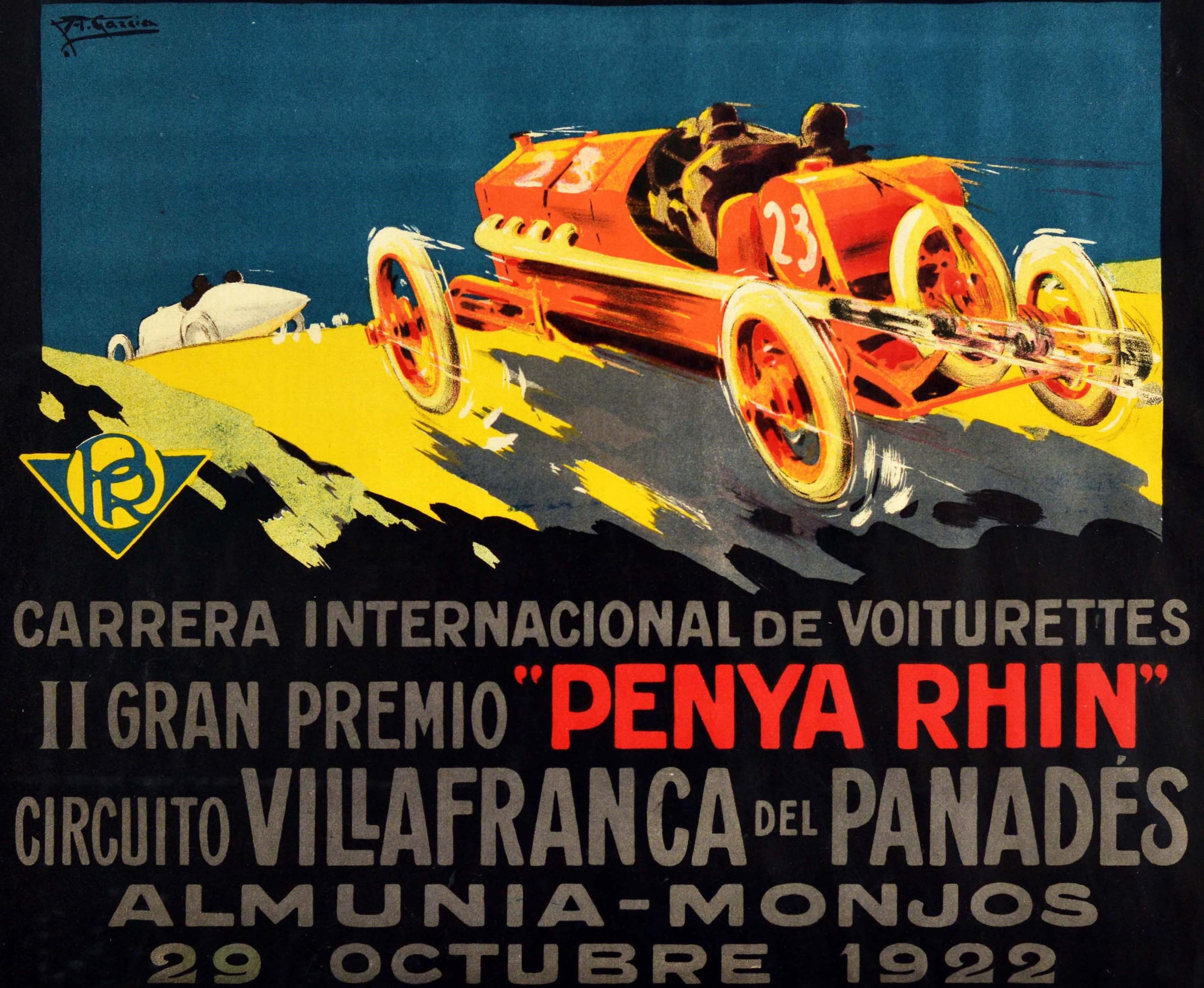 Original Vintage Motor Sport Poster Gran Premio Penya Rhin Grand Prix Car Racing In Good Condition In London, GB