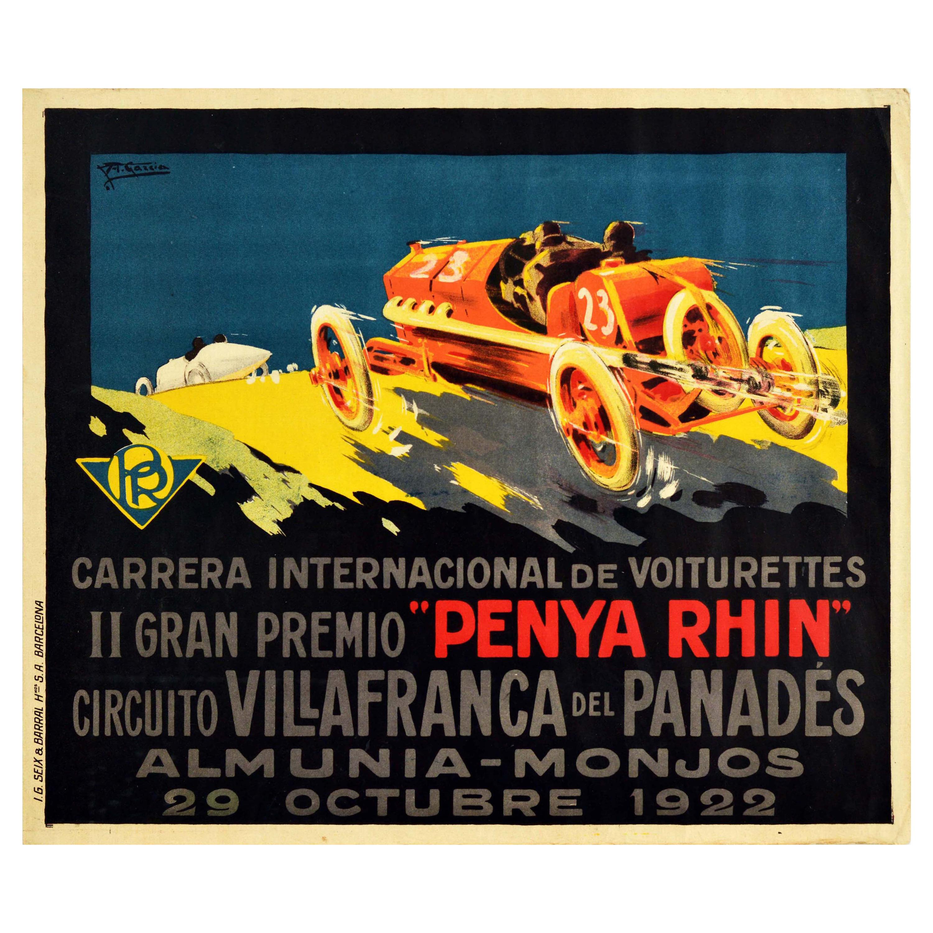 Original Vintage Motor Sport Poster Gran Premio Penya Rhin Grand Prix Car Racing