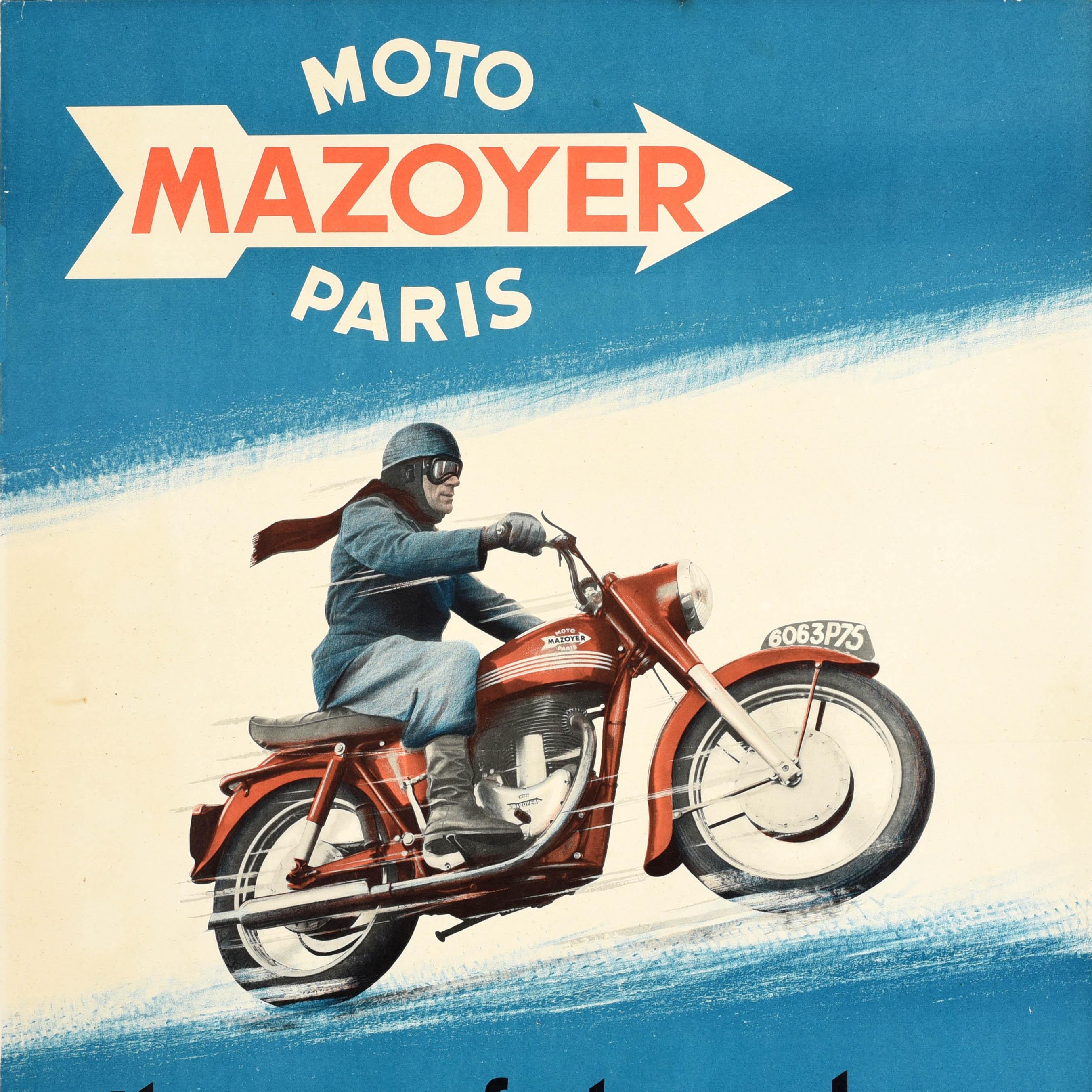 Français Affiche publicitaire originale vintage Mazoyer Moto Paris Motorcyle en vente