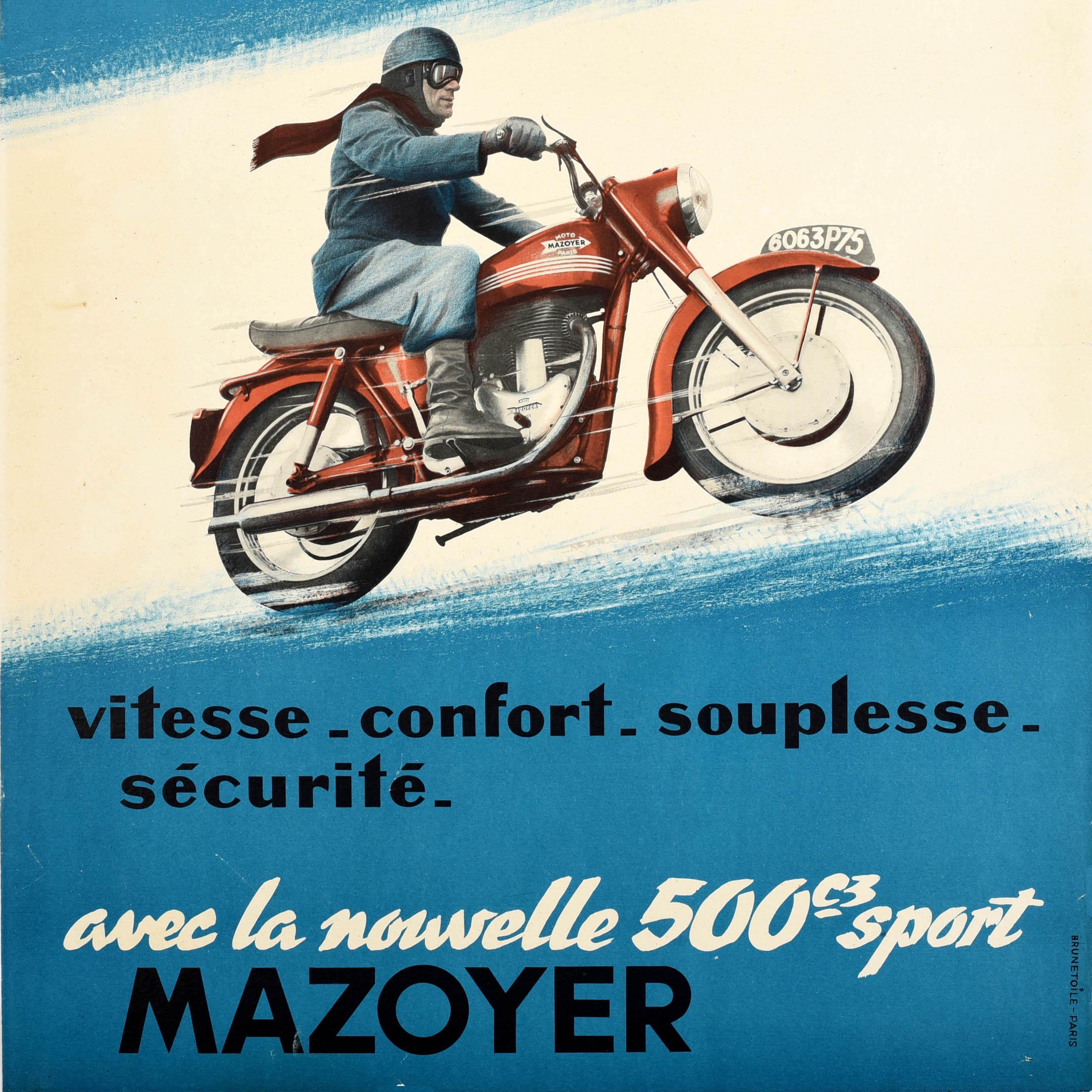 Affiche publicitaire originale vintage Mazoyer Moto Paris Motorcyle Bon état - En vente à London, GB