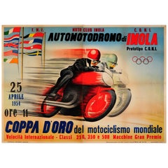 Cartel original de época de carreras de motos para el Automotodromo Di Imola Coppa D'Oro