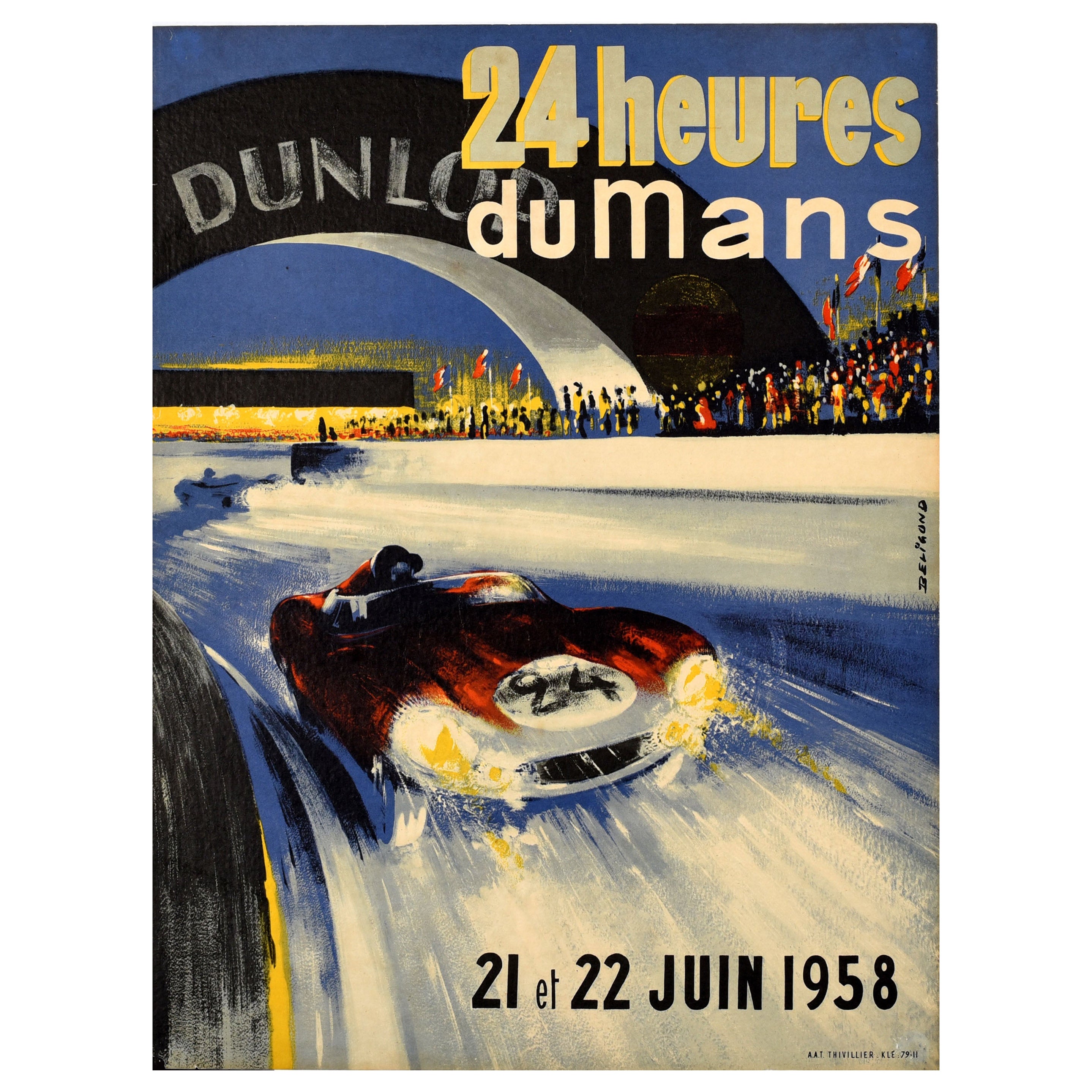 Original Vintage Motorsport Poster 24 Heures Du Mans 1958 Car Racing Beligond