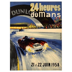 Original Vintage Motorsport Poster 24 Heures Du Mans 1958 Car Racing Beligond