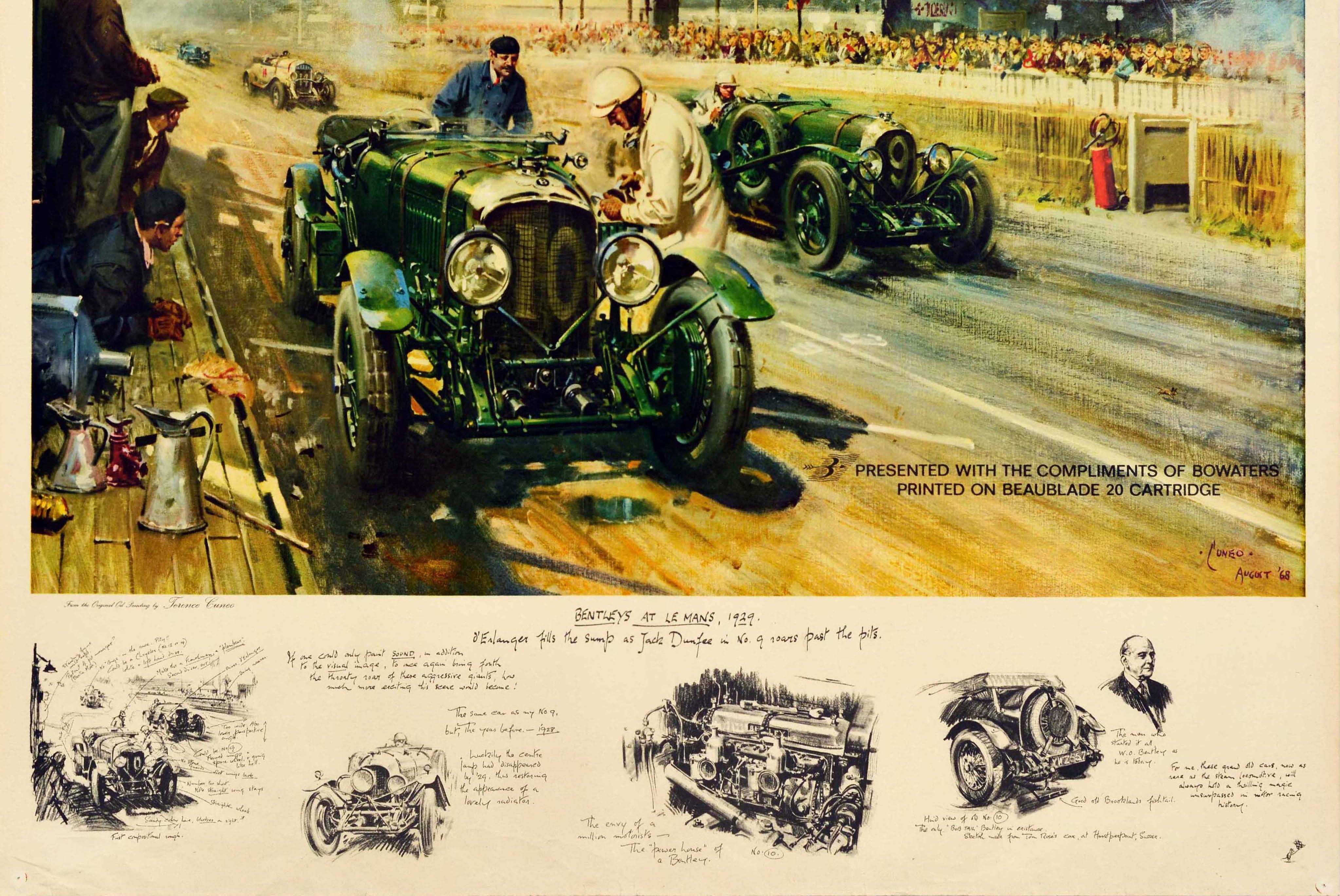 British Original Vintage Motorsport Poster Bentleys At Le Mans Classic Racing Car Art