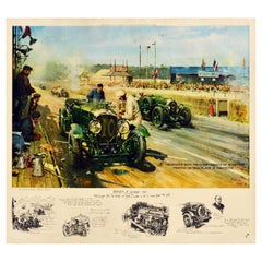 Original Vintage Motorsport Poster Bentleys At Le Mans Classic Racing Car Art