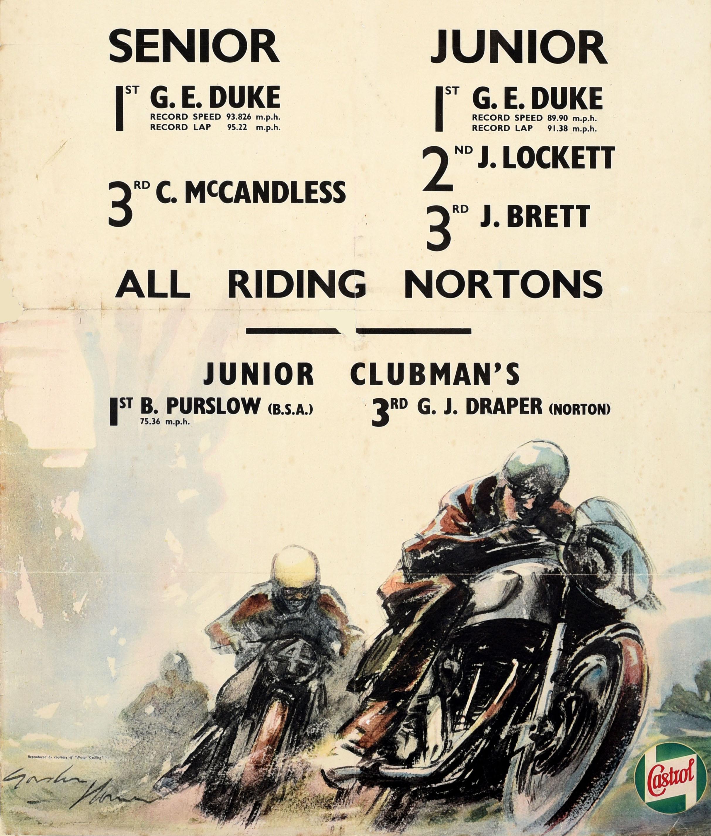 Affiche originale de sport vintage Castrol Wins, 1951, Isle Of Man TT, Courses État moyen à London, GB