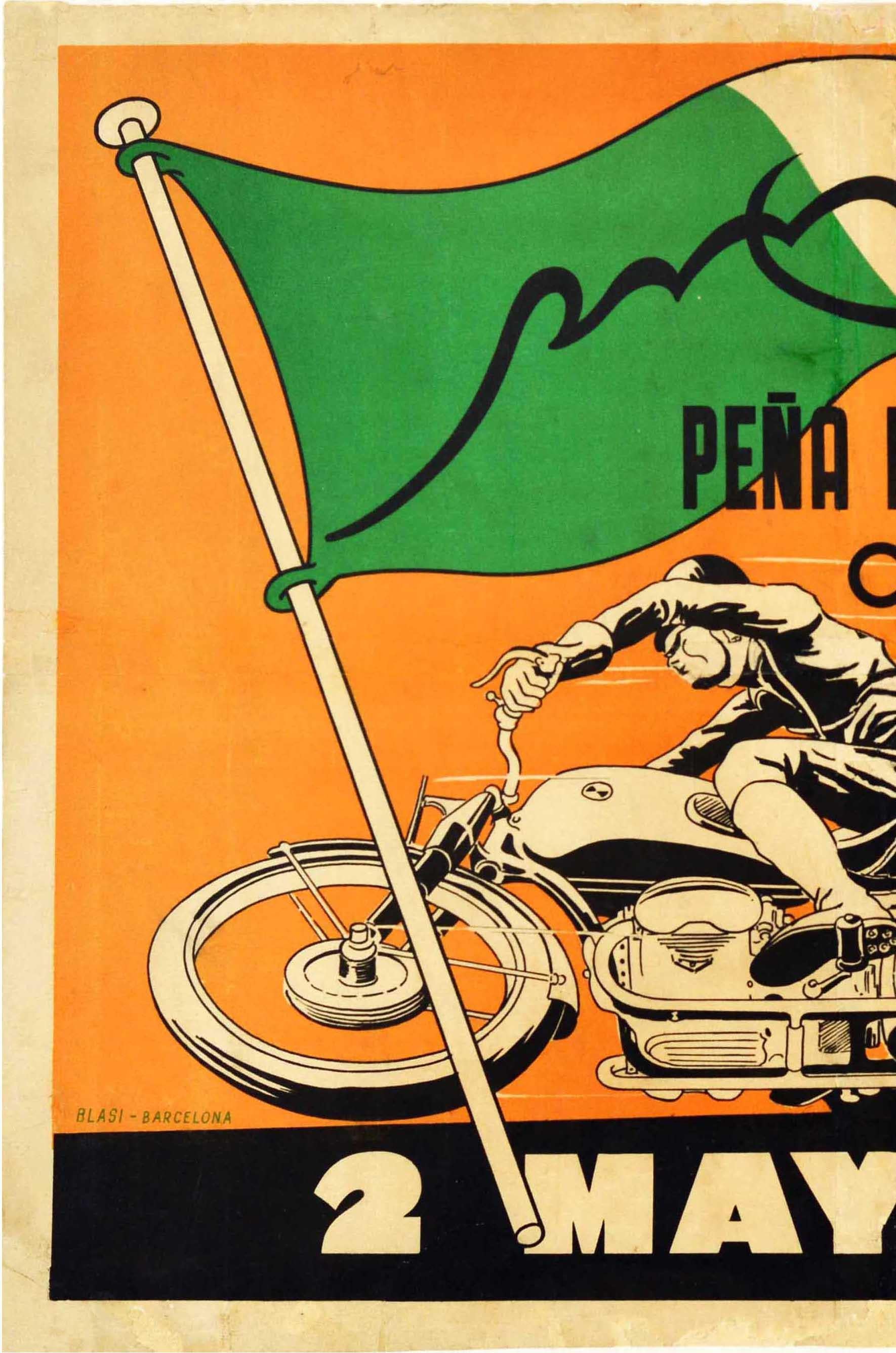 Spanish Original Vintage Motorsport Poster Gran Premio Pena Motorista Barcelona Montjuic For Sale