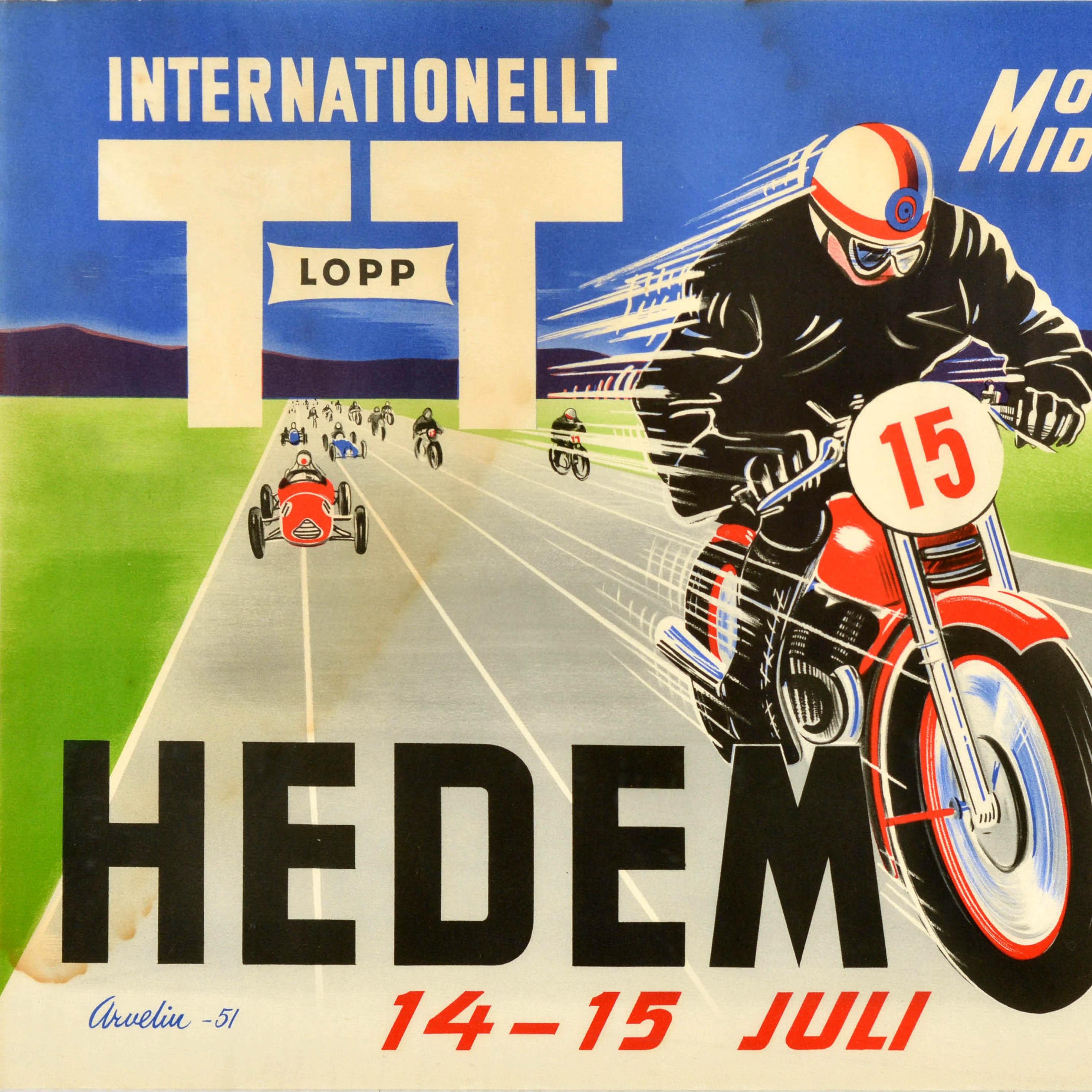 Original-Vintage- Motorsport-Poster, Hedemora International TT-Rennen, Schweden, Racing (Schwedisch) im Angebot