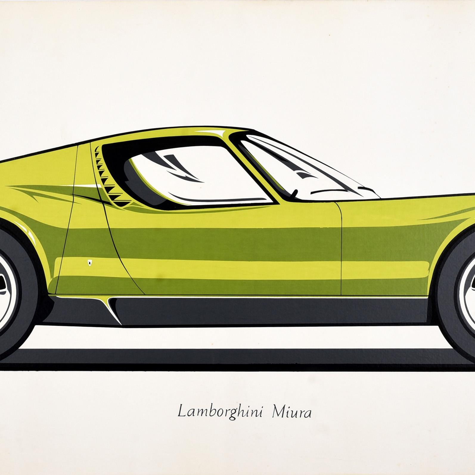 Britannico Poster originale d'epoca sul motorsport Lamborghini Miura Auto da corsa Automobile Sport in vendita