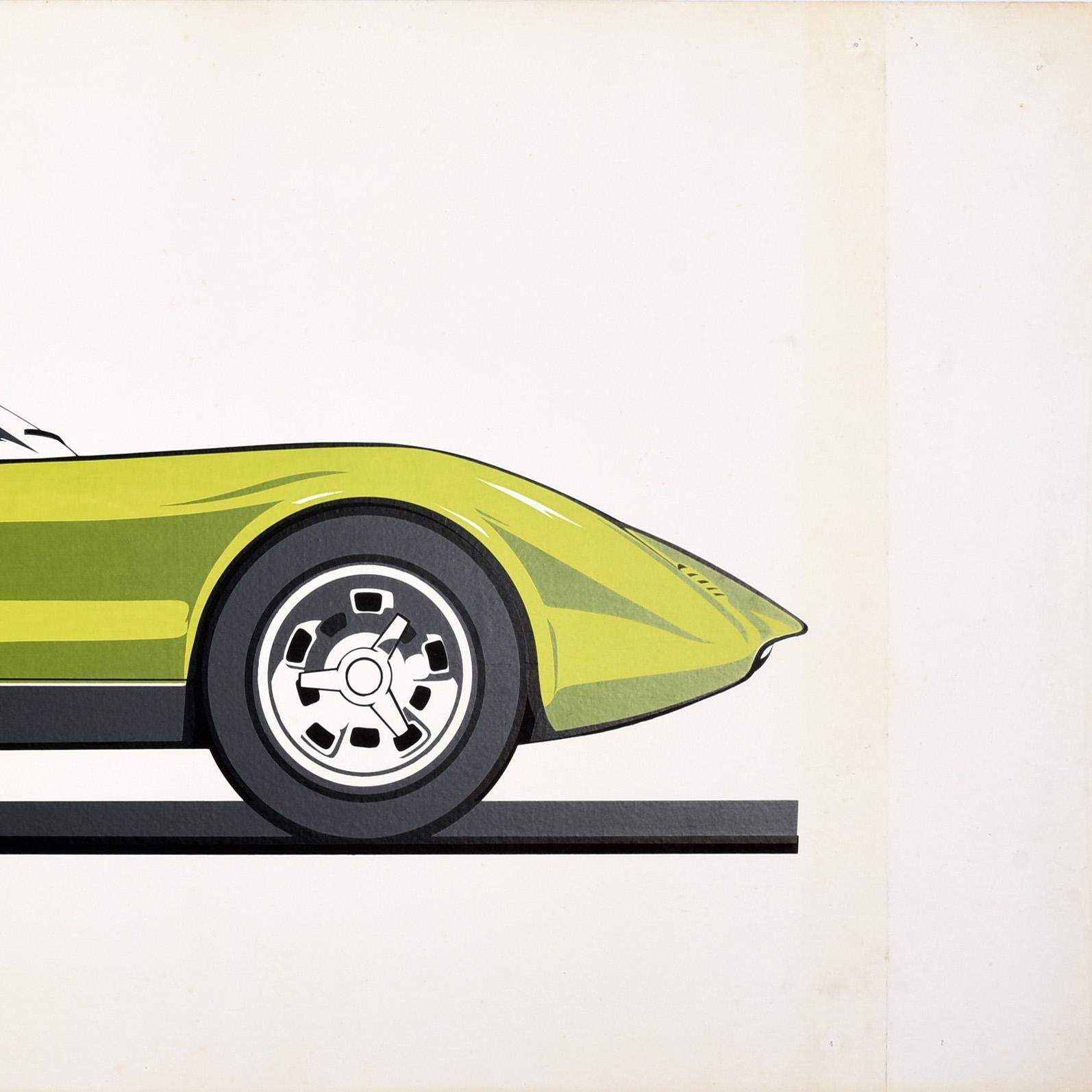 Poster originale d'epoca sul motorsport Lamborghini Miura Auto da corsa Automobile Sport In condizioni buone in vendita a London, GB