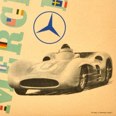 Original Vintage Motorsport Poster Mercedes Benz Grand Prix Italy Fangio Taruffi