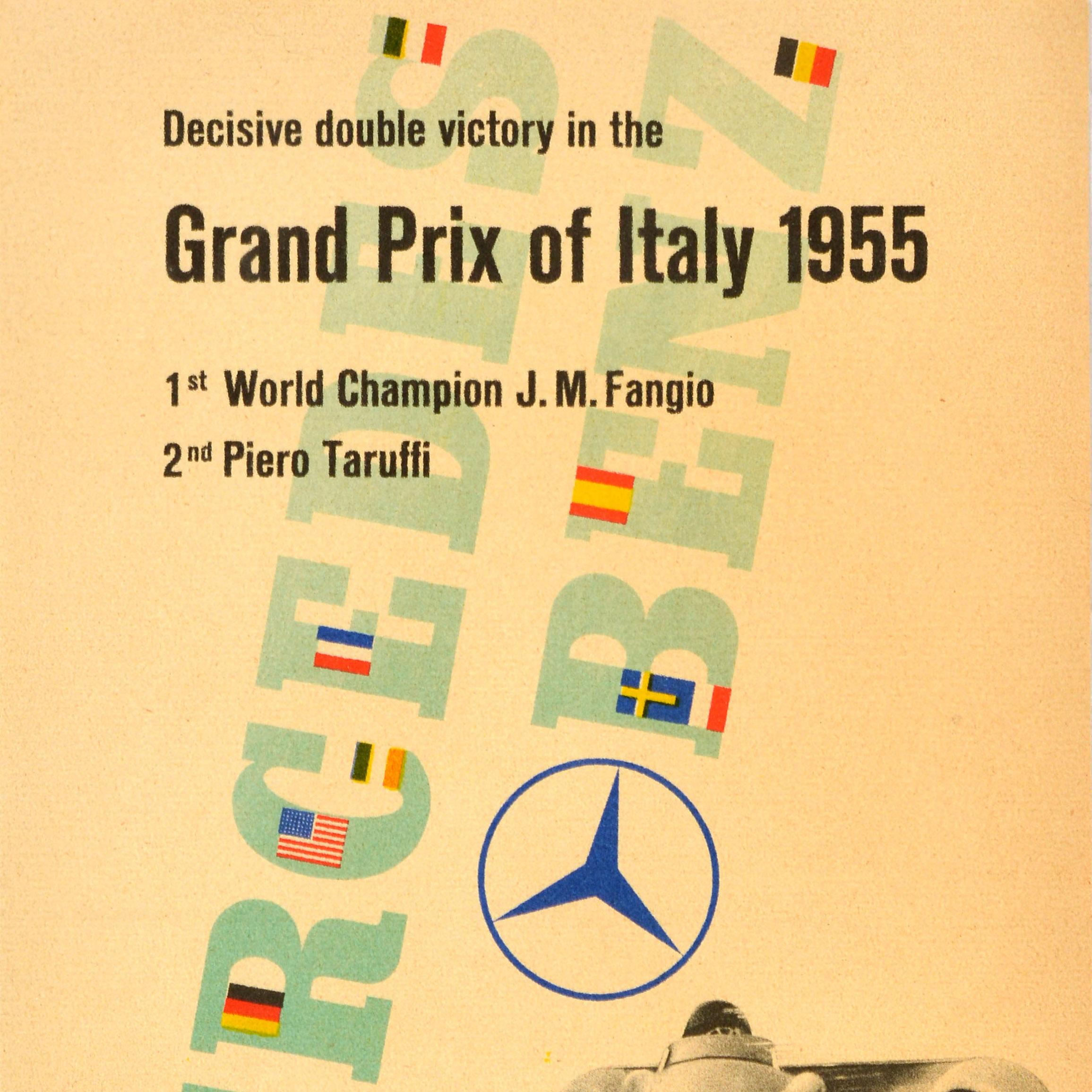 Tedesco Poster originale d'epoca sul motorsport Mercedes Benz Grand Prix Italia Fangio Taruffi in vendita