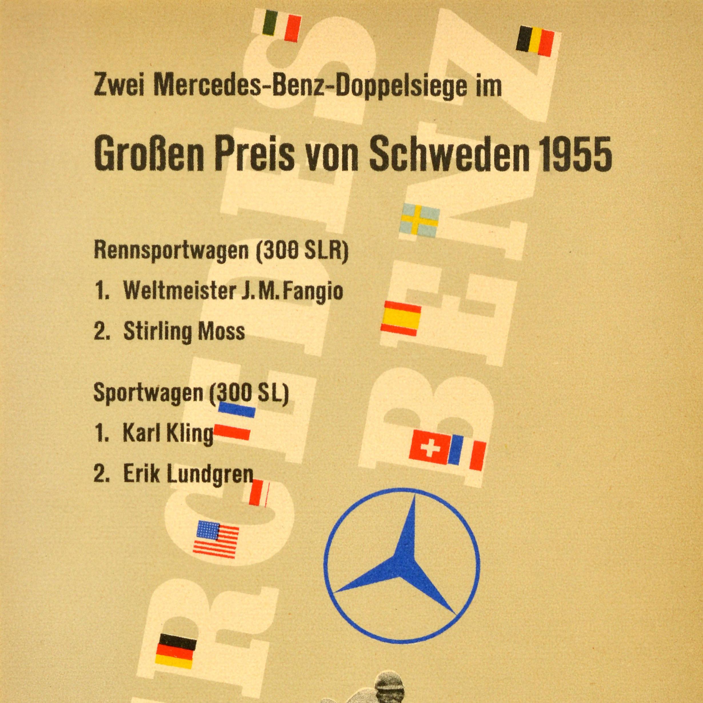 Original Vintage Motorsport-Poster Mercedes Benz Schweden Grand Prix-Autorennen, Original (Deutsch) im Angebot