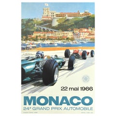 Original Vintage Motorsport Poster Monaco Grand Prix 1966 Formula One Race Art
