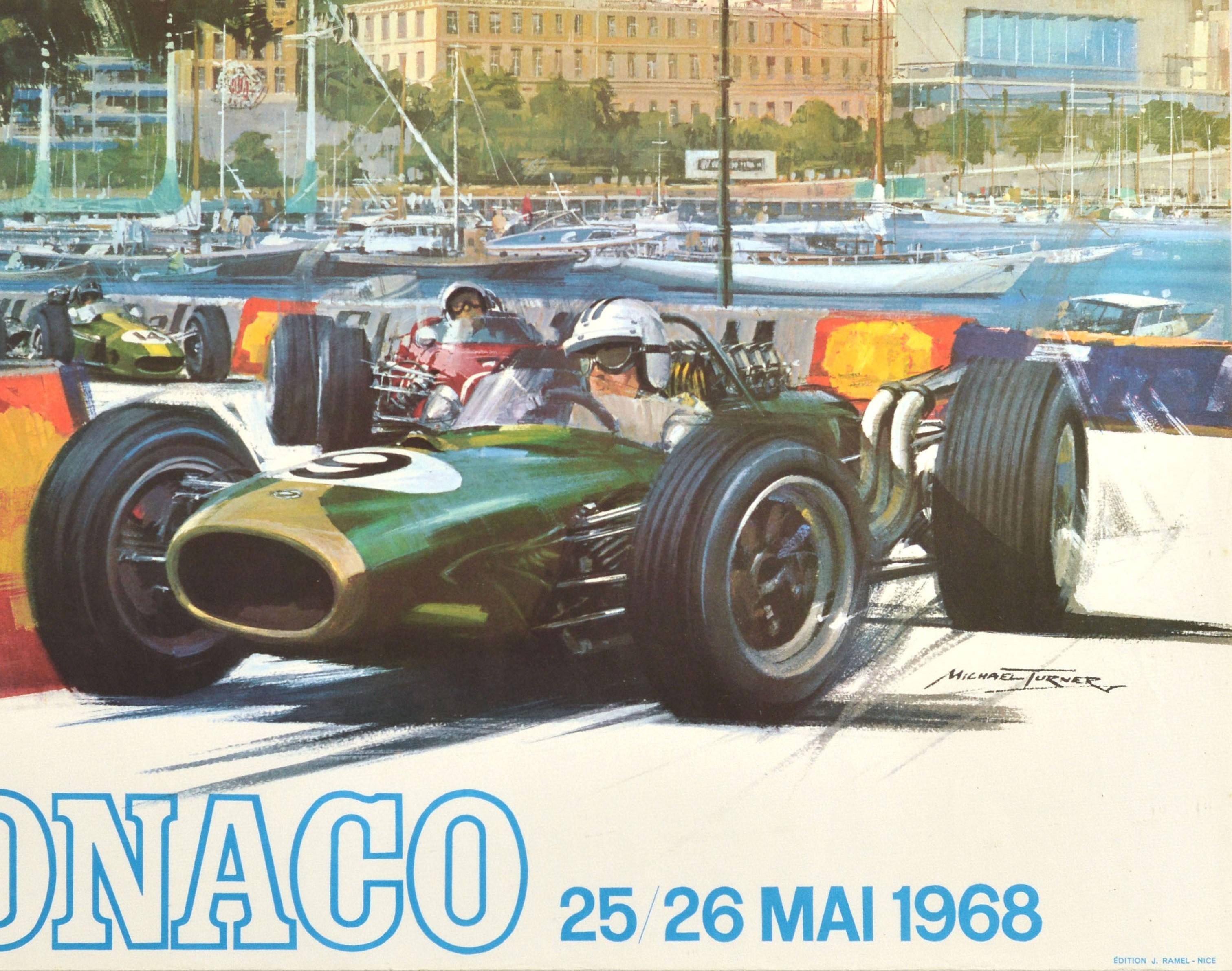 Français Original Vintage Motorsport Poster Monaco Grand Prix 1968 Formula One Race Art en vente