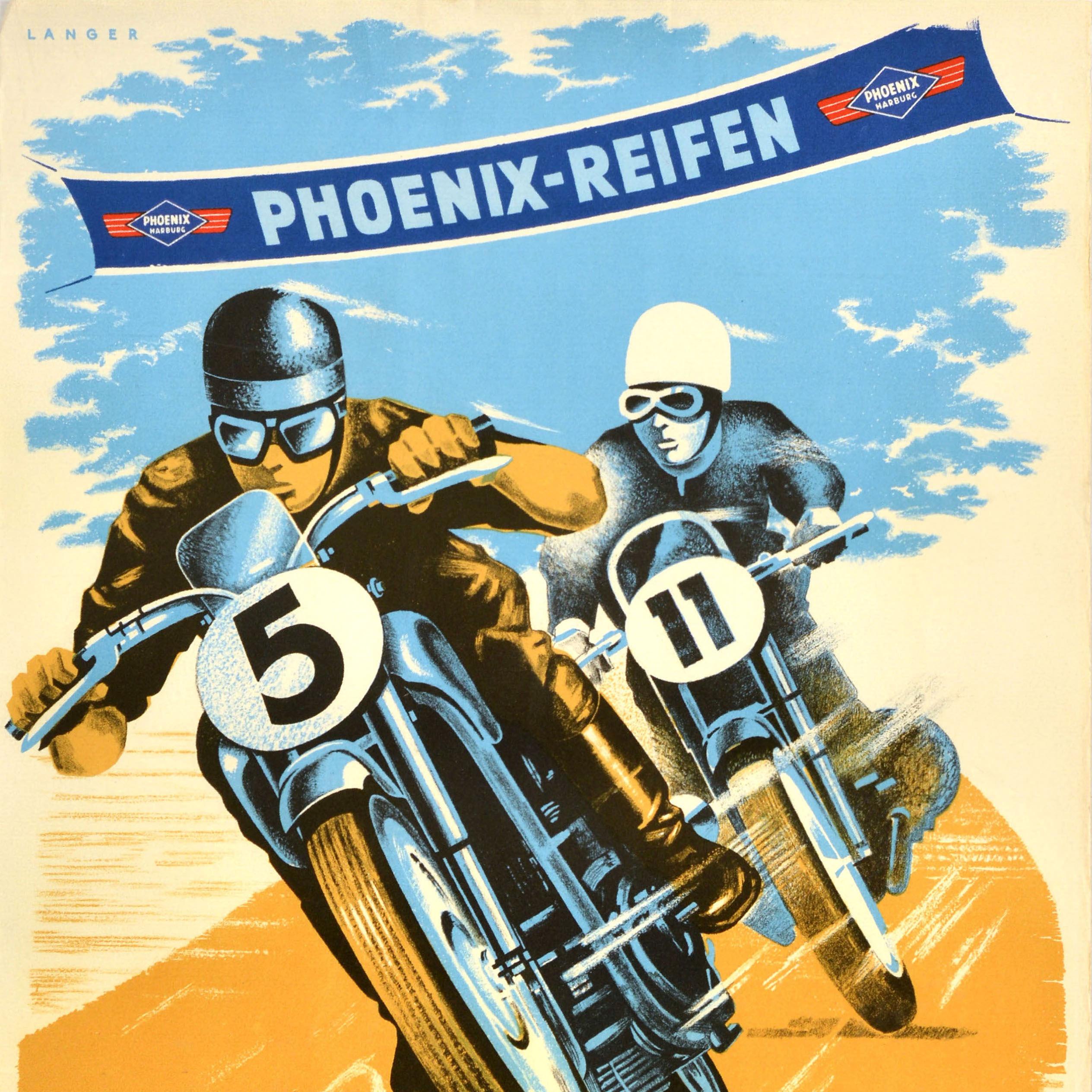 German Original Vintage Motorsport Poster Motorcycle Race Phoenix Reifen 1951 Kellersee For Sale