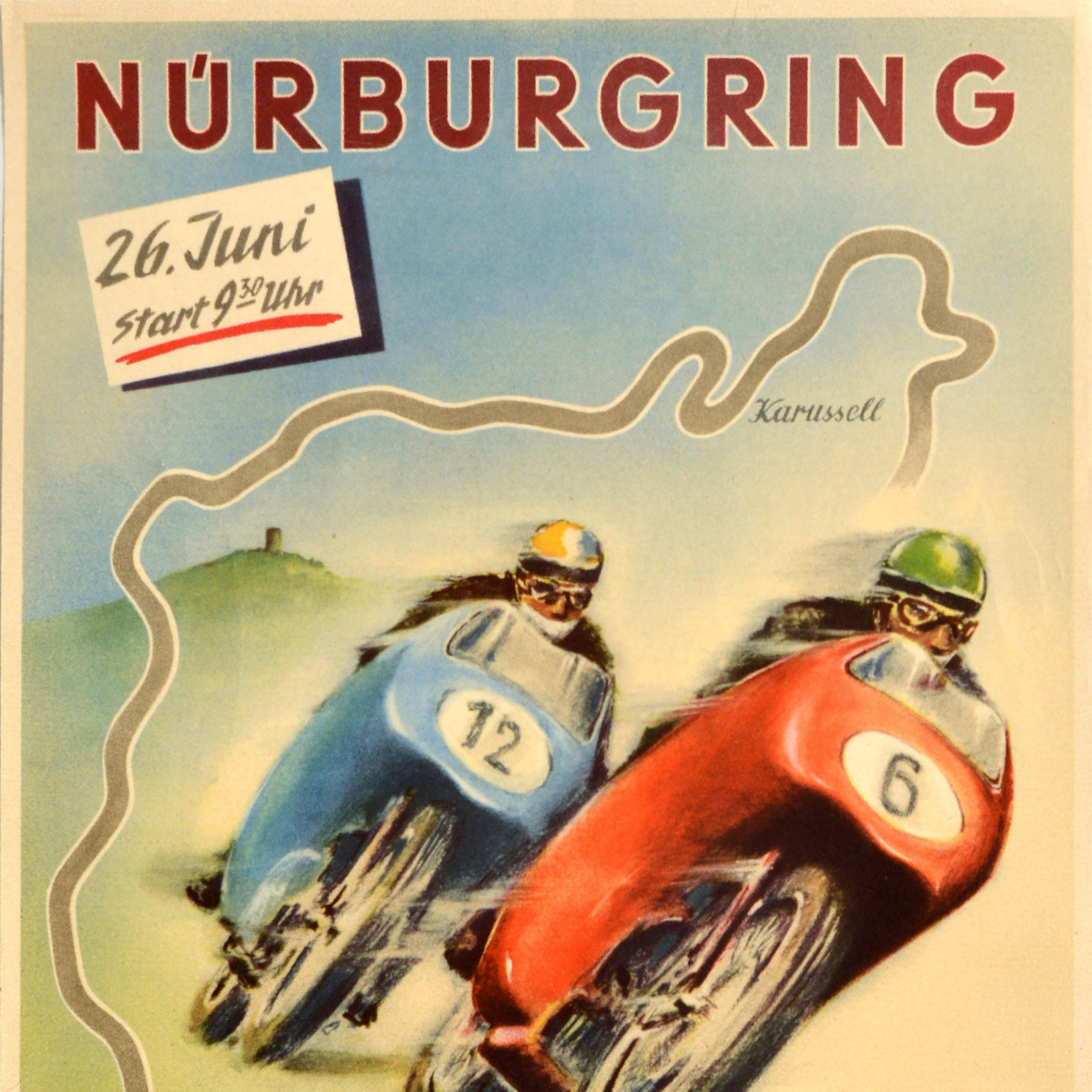 Tedesco Poster originale d'epoca sugli sport motoristici Nurburgring Gran Premio di Germania Campioni del Mondo in vendita