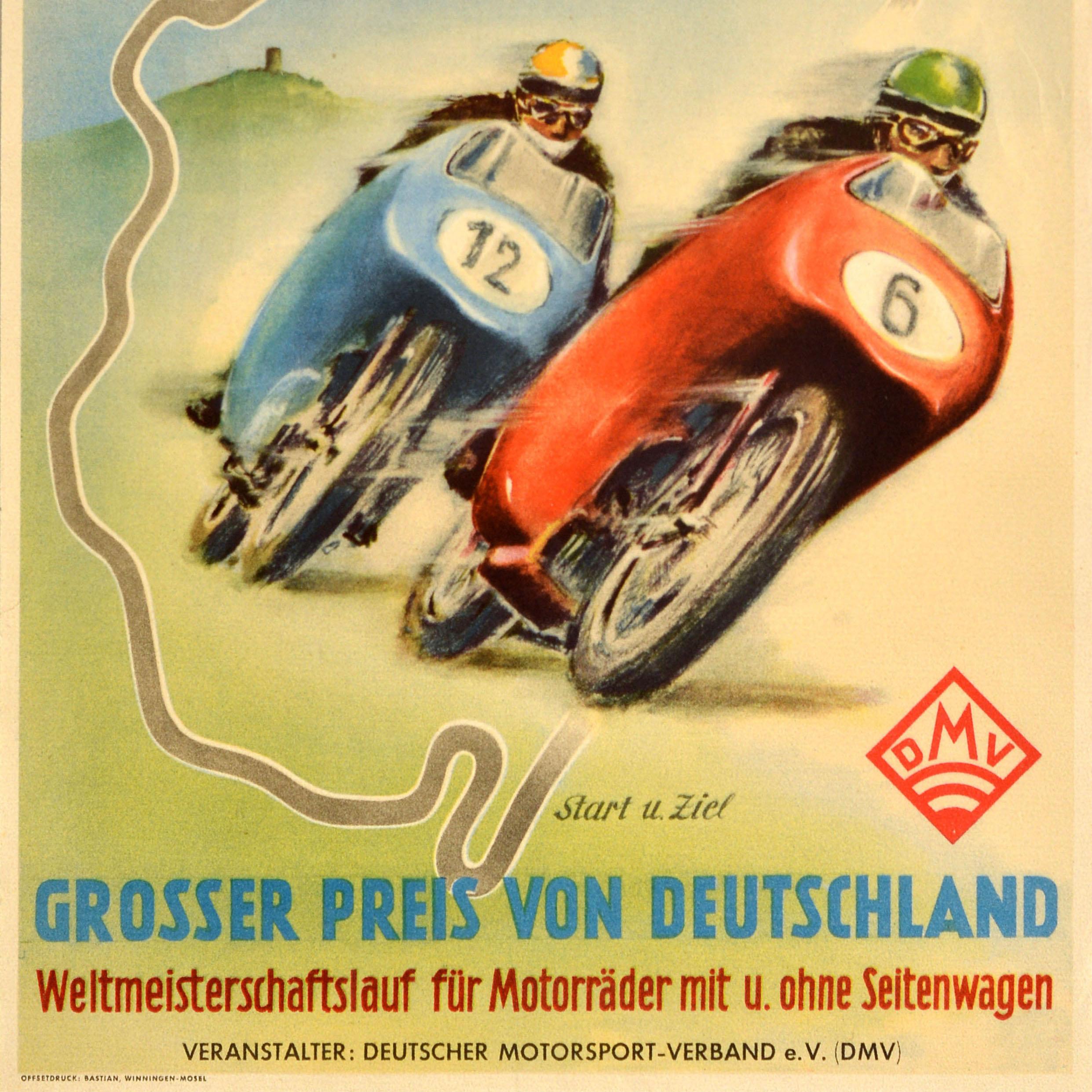 Poster originale d'epoca sugli sport motoristici Nurburgring Gran Premio di Germania Campioni del Mondo In condizioni buone in vendita a London, GB