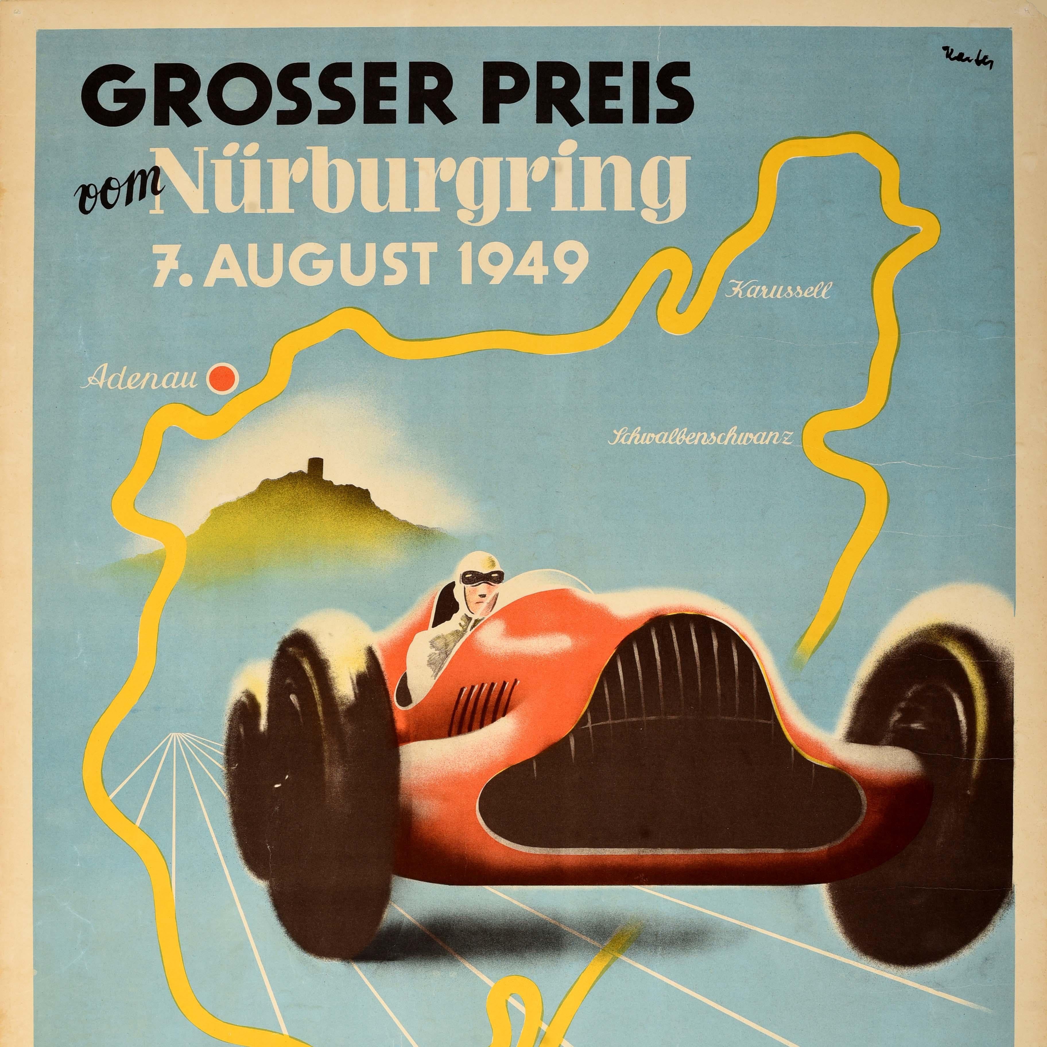 Póster original de automovilismo de época Gran Premio de Nurburgring Silver Arrows Racing Art Decó en venta