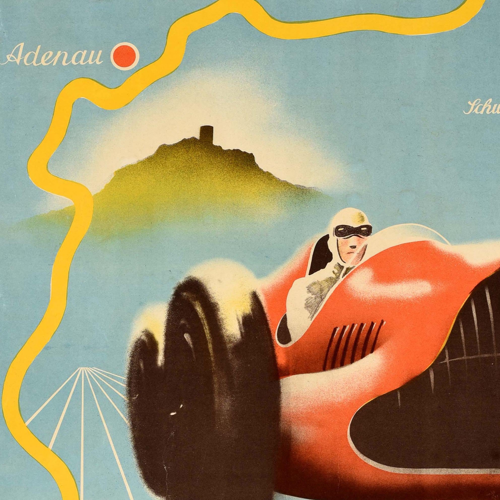 Póster original de automovilismo de época Gran Premio de Nurburgring Silver Arrows Racing en Bueno estado para la venta en London, GB