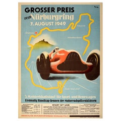 Original Vintage Motorsport Poster Nurburgring Grand Prix Silver Arrows Racing