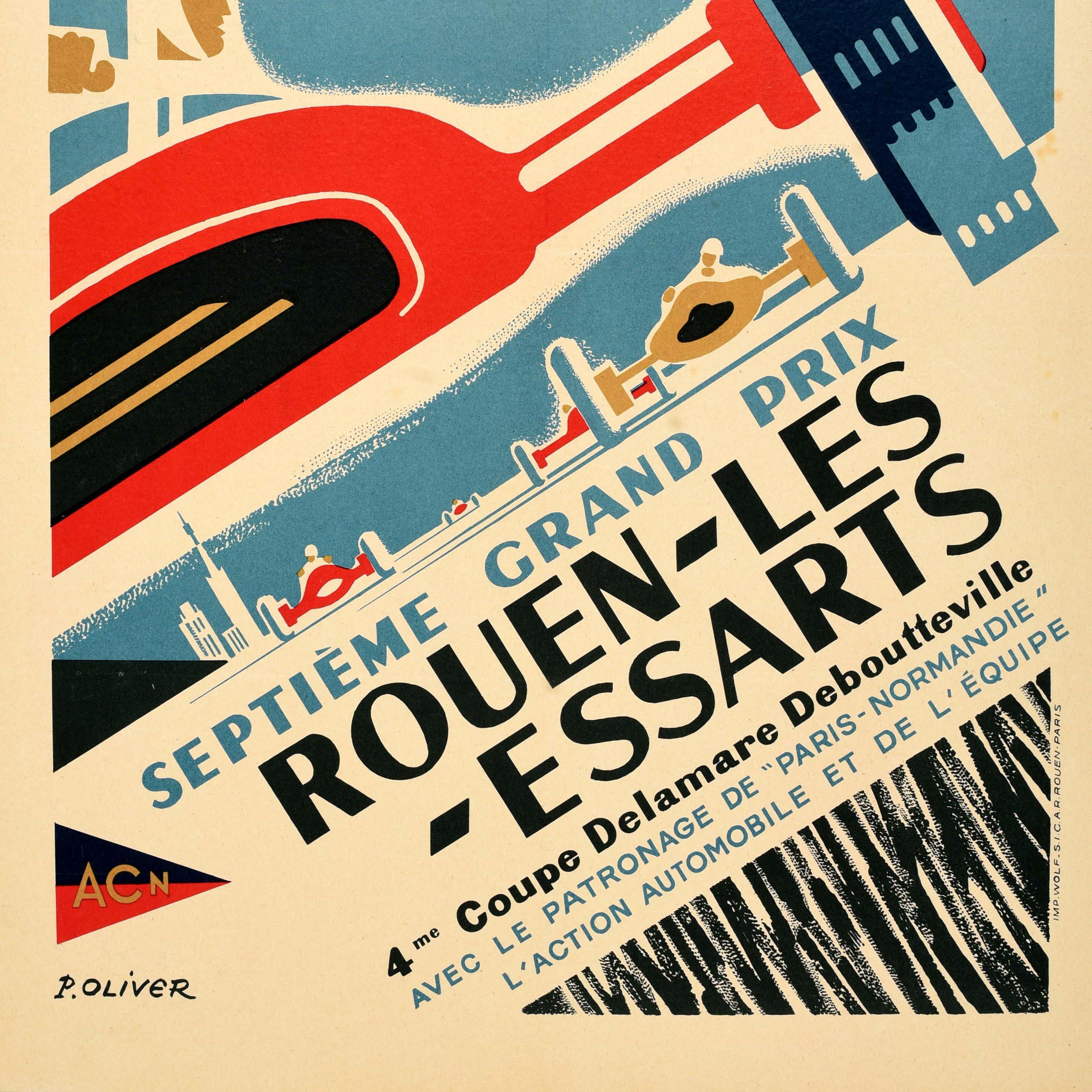 Francese Poster originale d'epoca sul motorsport Rousen Les Essarts Grand Prix 1959 Auto da corsa in vendita
