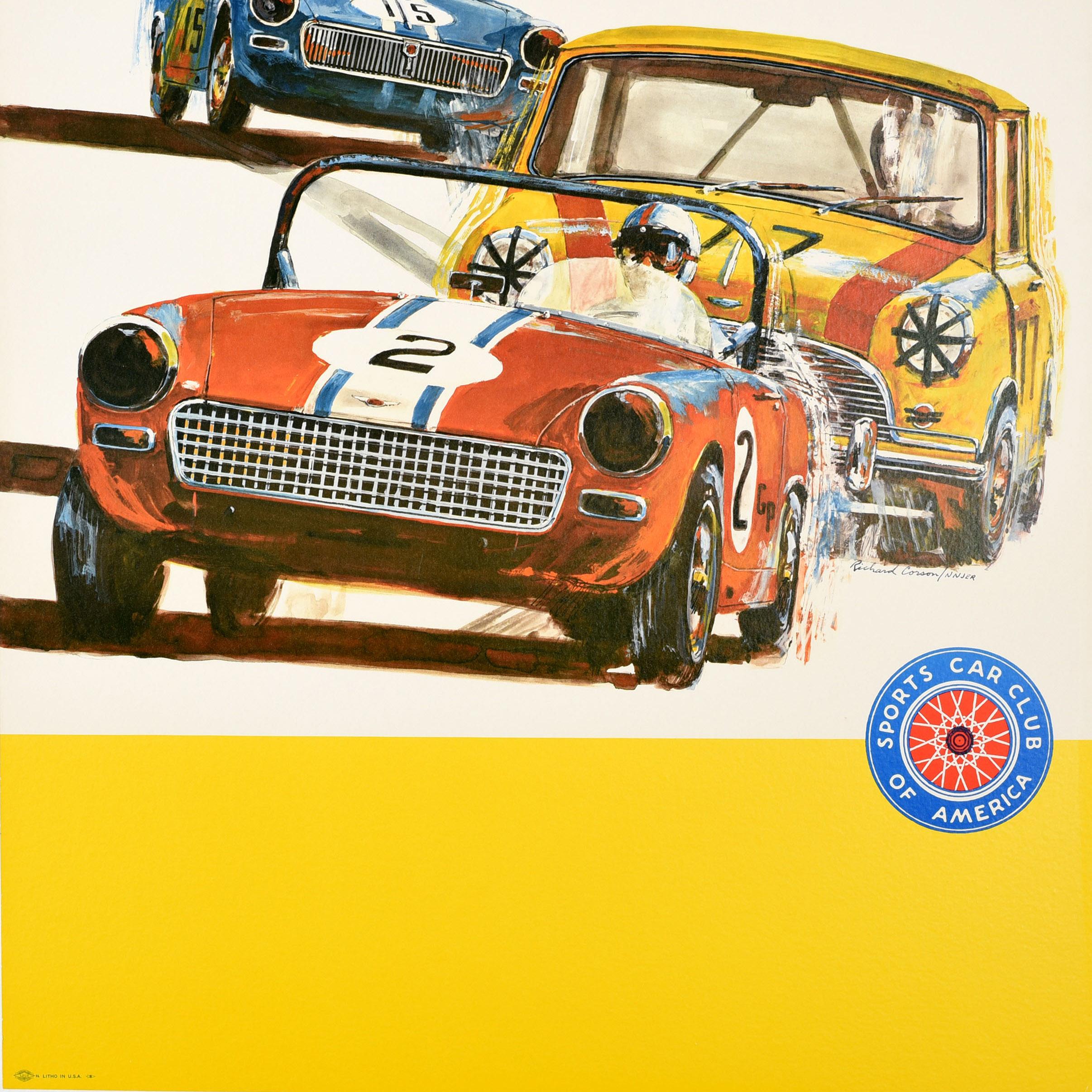 Affiche rétro originale Sports Car Club Of America Mini Cooper Racing Excellent état - En vente à London, GB
