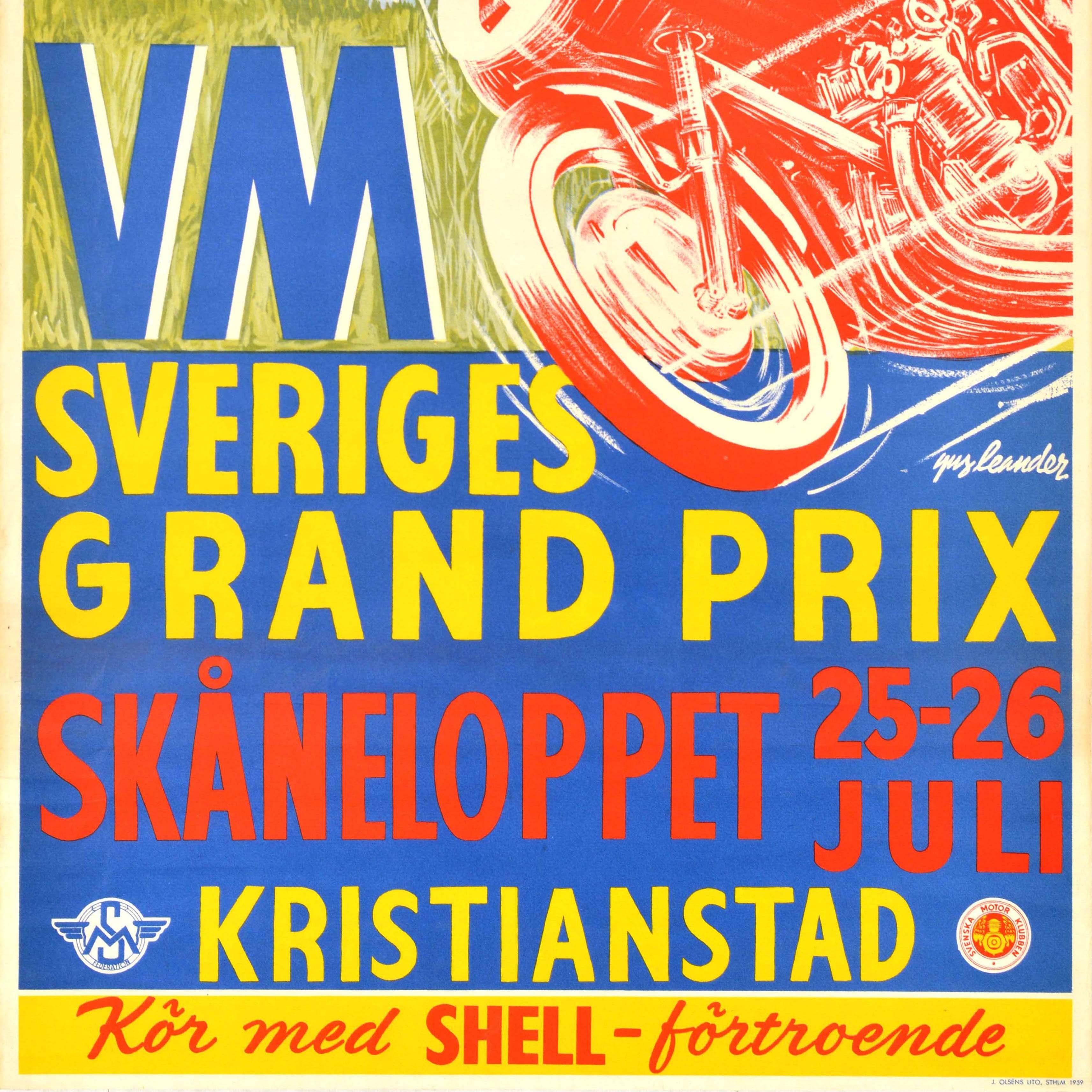 Original Vintage Motorsport Poster Sveriges Grand Prix Kristianstad Sweden Race en Bueno estado para la venta en London, GB