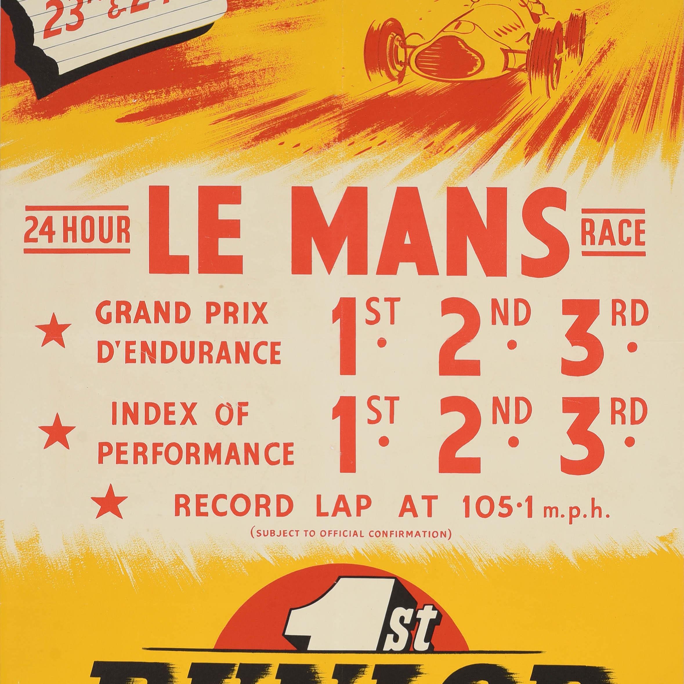 Original Vintage Motorsport Sponsorship Poster 24 Hour Le Mans Race Dunlop Car In Good Condition In London, GB