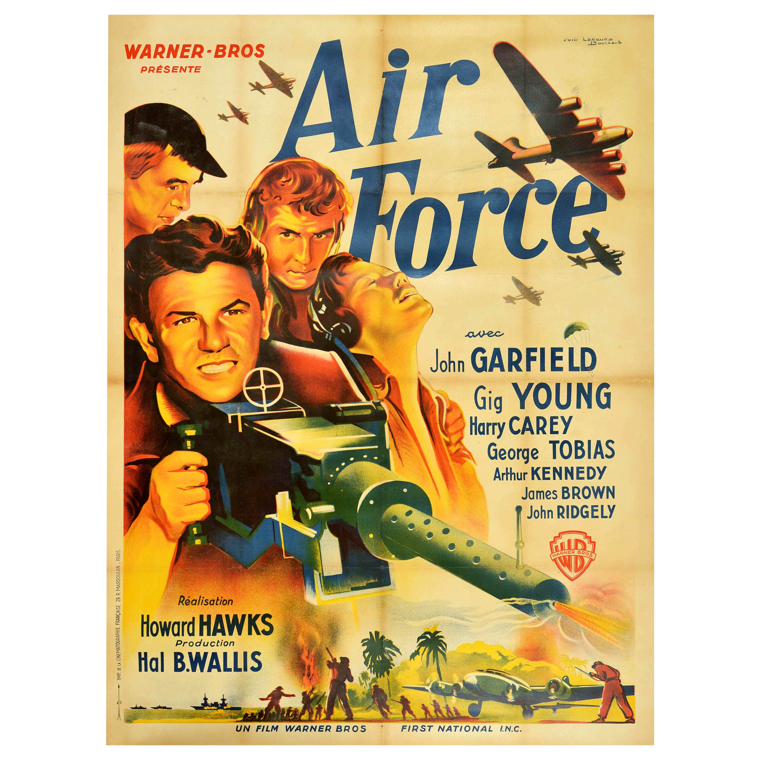 Poster cinematografico originale d'epoca Air Force WWII Military Aviation Film Howard Hawks