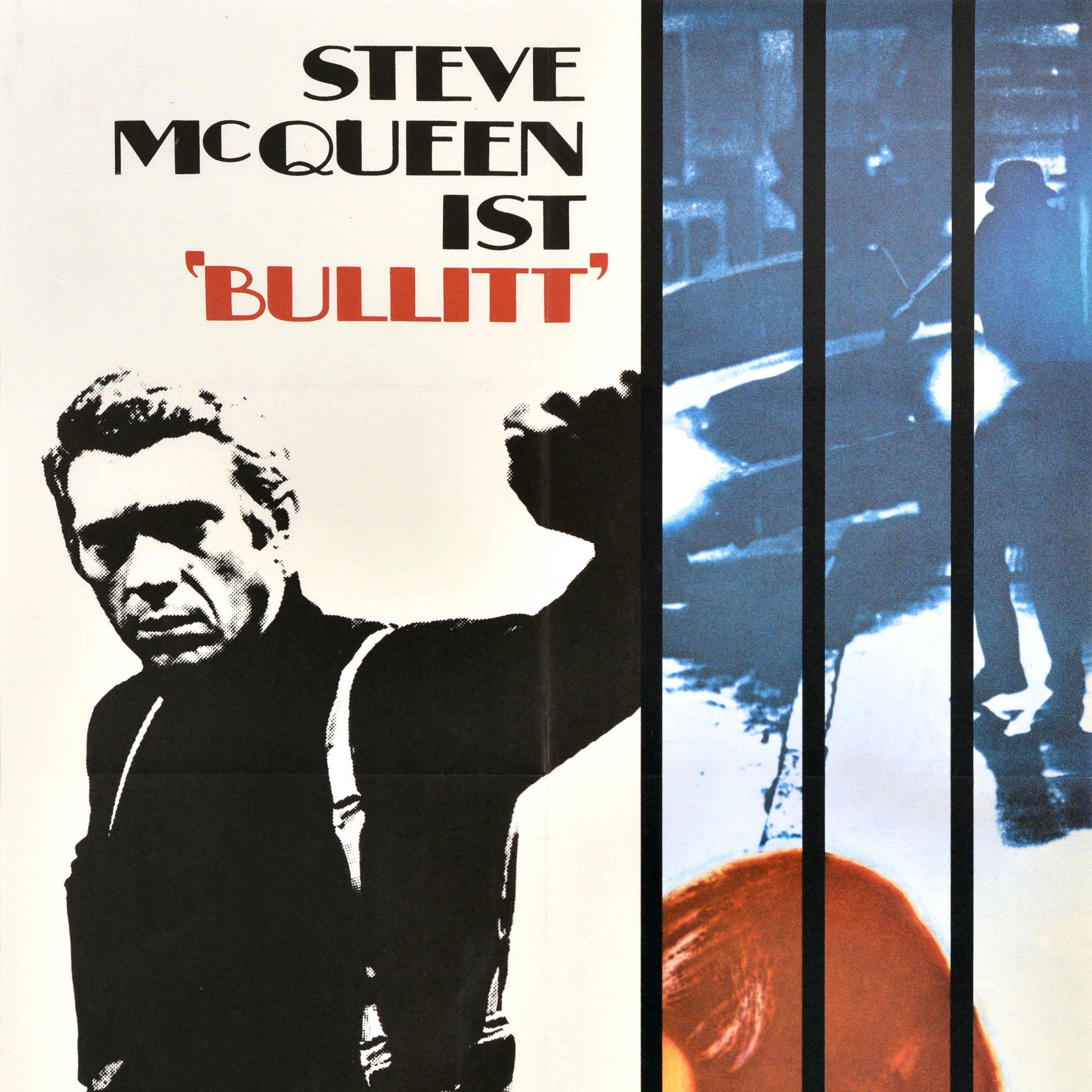 Original Vintage-Filmplakat, Bullitt Steve McQueen, Deutsch, Robert Vaughn, Film im Zustand „Gut“ im Angebot in London, GB