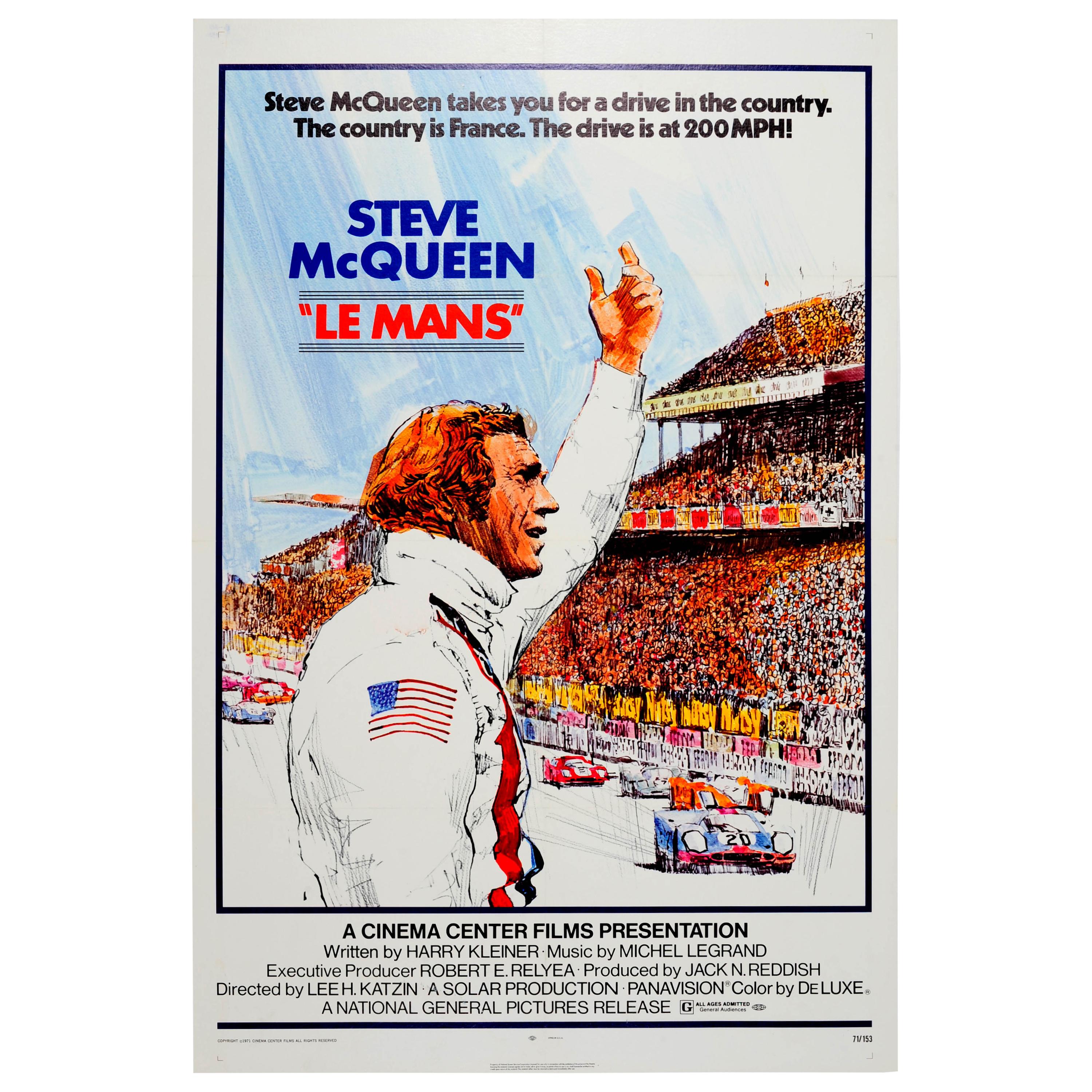 Original Vintage Movie Poster for Le Mans Car Racing Film Starring Steve McQueen