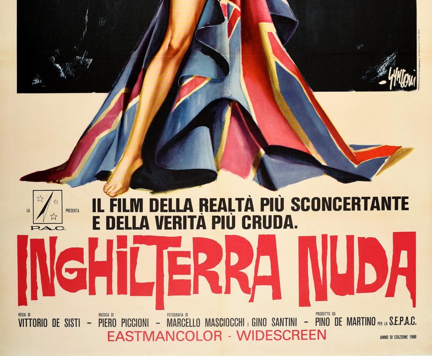 Original Vintage Movie Poster Inghilterra Nuda Naked England Italienisch Dokumentarfilm (Mitte des 20. Jahrhunderts) im Angebot