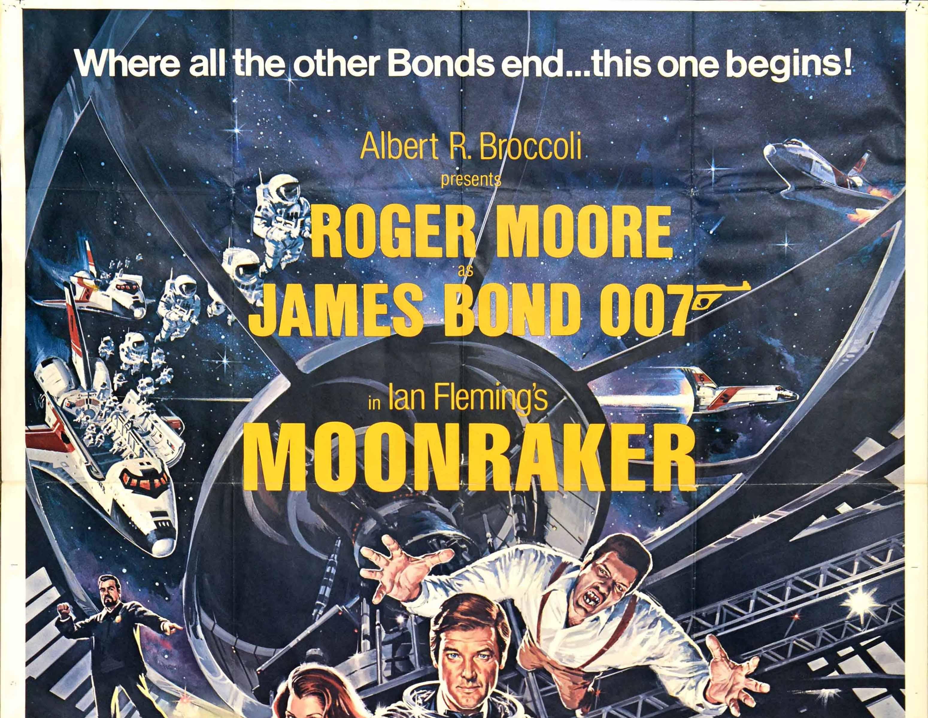 Póster original de época de la película James Bond 007 Moonraker Roger Moore Dan Goozee Británico en venta