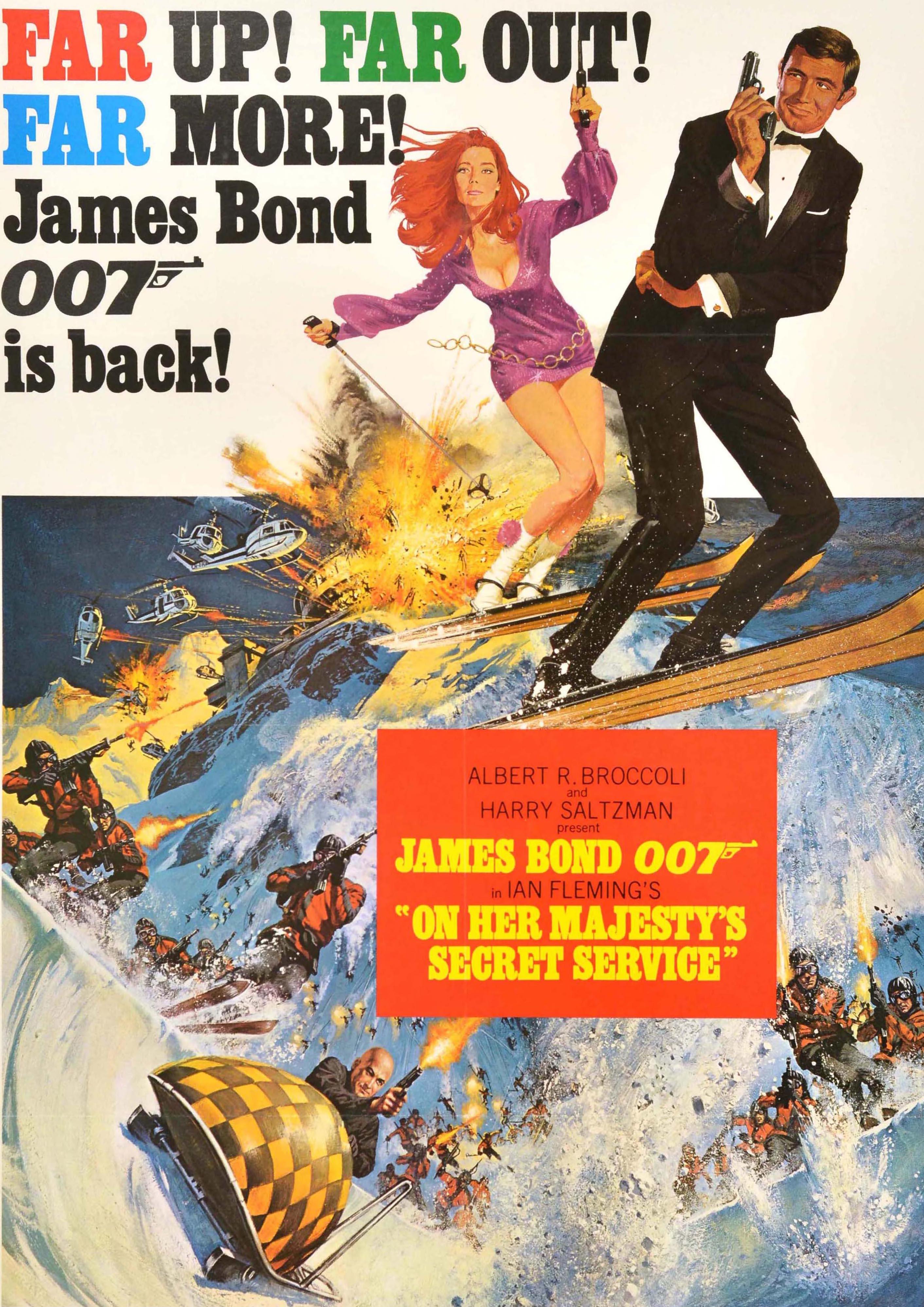 Originales Vintage-Filmplakat für den James Bond-Film Im Geheimdienst Ihrer Majestät - Far Up! Weit weg! Weit mehr! James Bond 007 ist zurück! - unter der Regie von Peter Hunt und mit George Lazenby als 007 James Bond, Diana Rigg und Telly Savalas