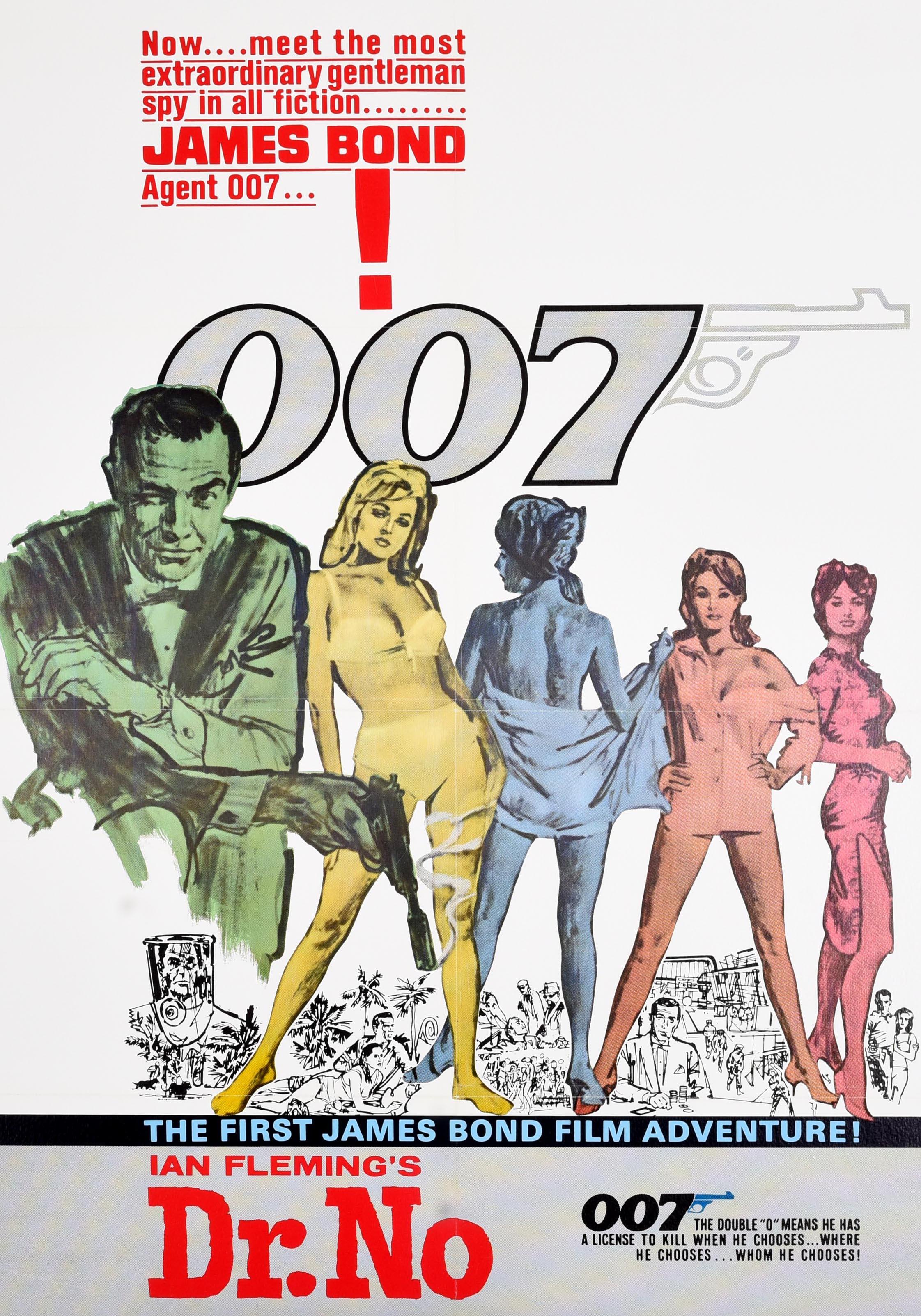 Poster cinematografico originale d'epoca per la riedizione del primo film di James Bond - Dr No di Ian Fleming - diretto da Terence Young e interpretato da Sean Connery nel ruolo di protagonista con Ursula Andress nel ruolo di Honey Ryder, Joseph