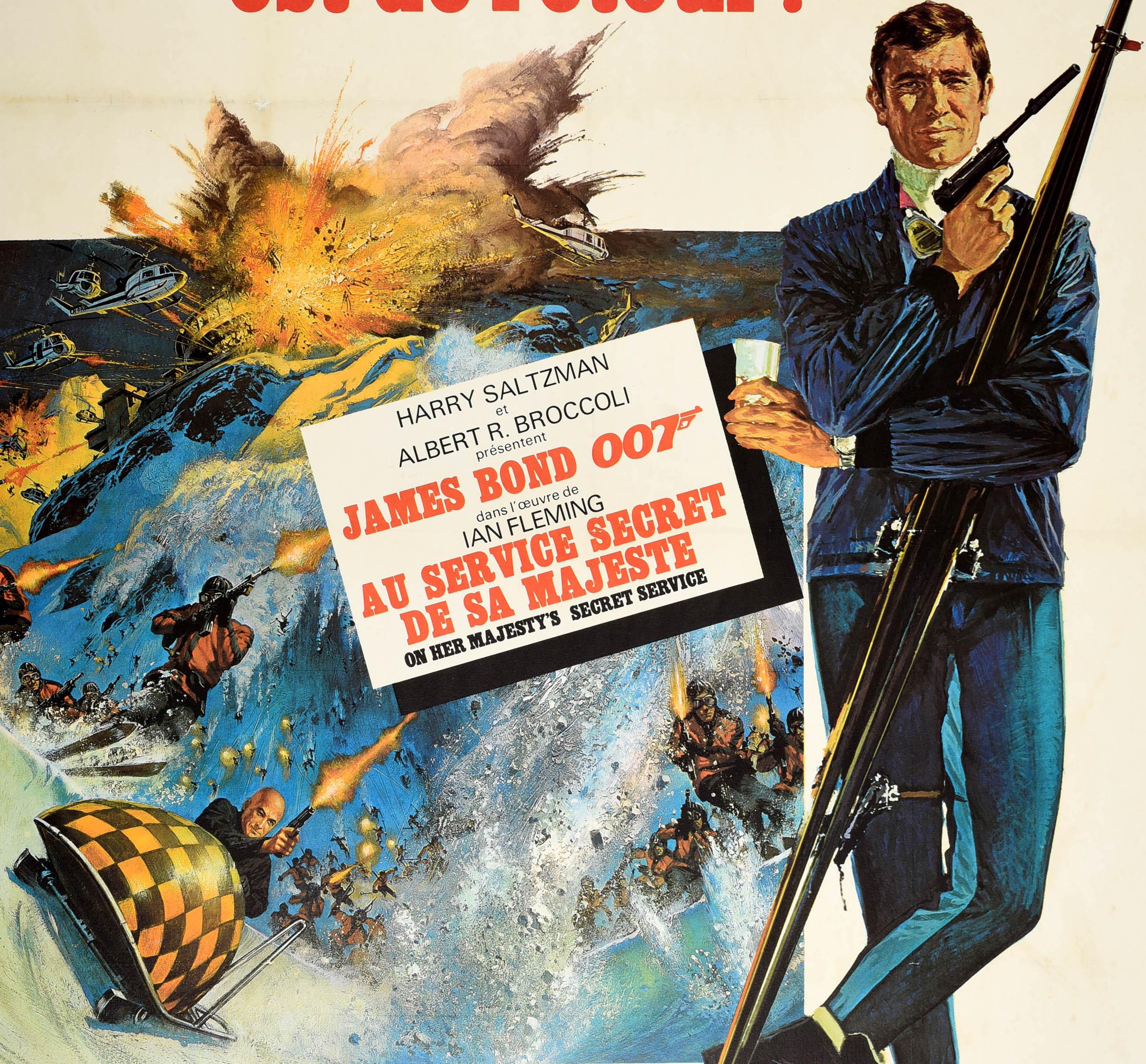 Originales französisches Filmplakat für den James Bond Film Im Geheimdienst Ihrer Majestät / Au Service Secret De Sa Majeste - James Bond 007 est de retour! / James Bond 007 ist zurück! - unter der Regie von Peter Hunt und mit George Lazenby als 007