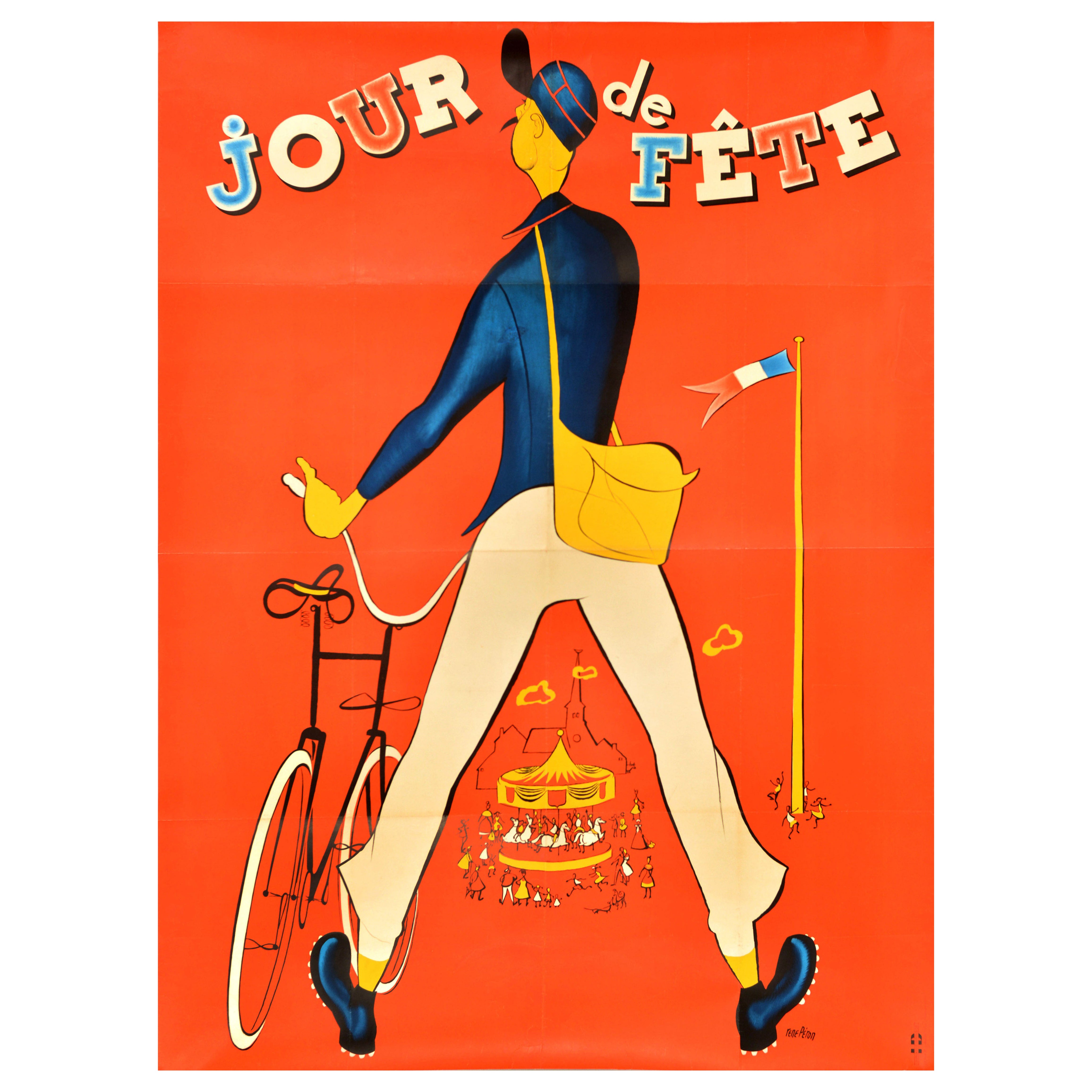 Poster cinematografico originale d'epoca Jour De Fete Il Grande Giorno Jacques Tati Rene Peron in vendita
