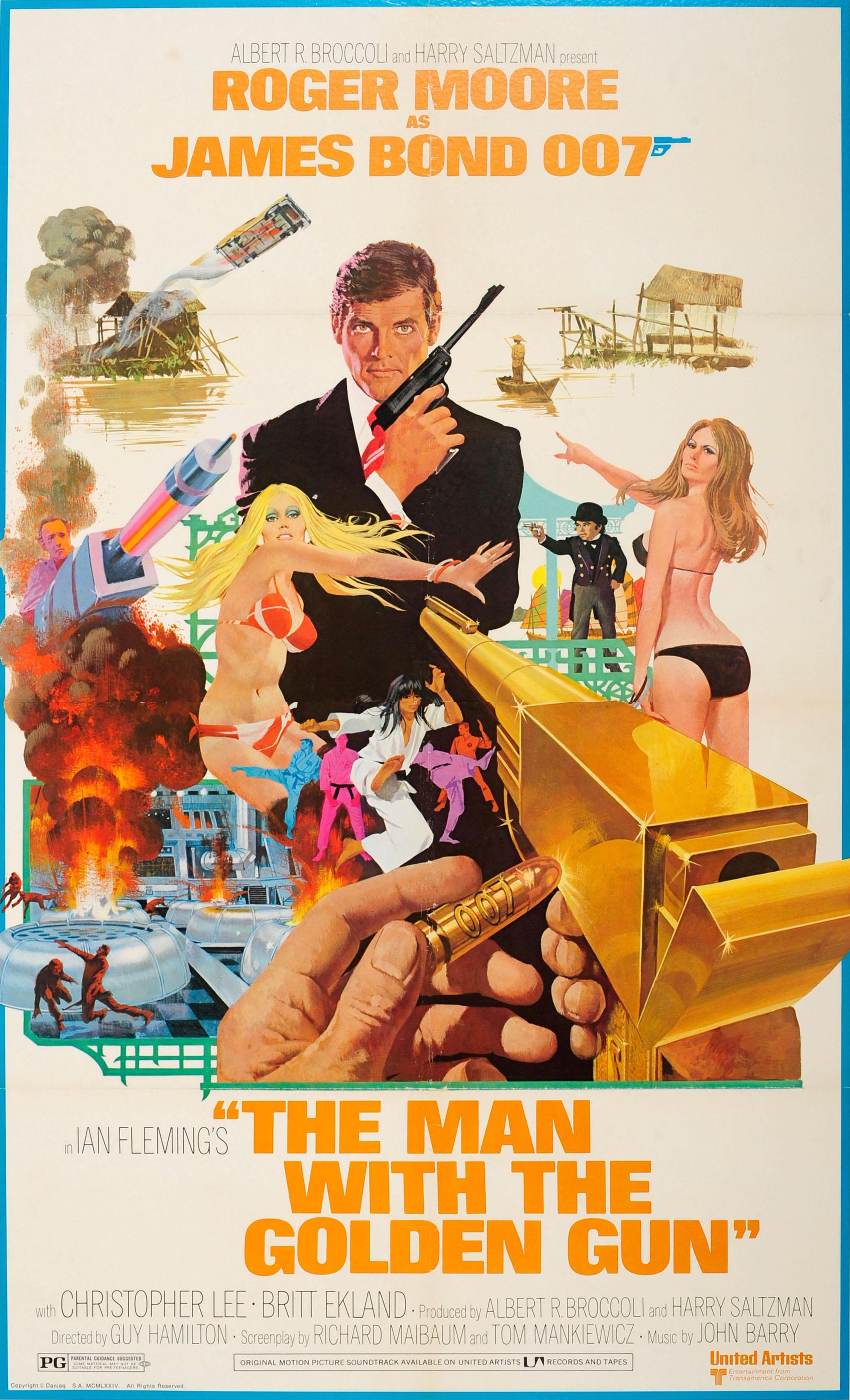 Originales Vintage-Kinoplakat für den klassischen 007-James-Bond-Film Der Mann mit dem goldenen Colt unter der Regie von Guy Hamilton, produziert von Albert R. Broccoli und Harry Saltzman, mit dem von Lulu gesungenen und von John Barry komponierten