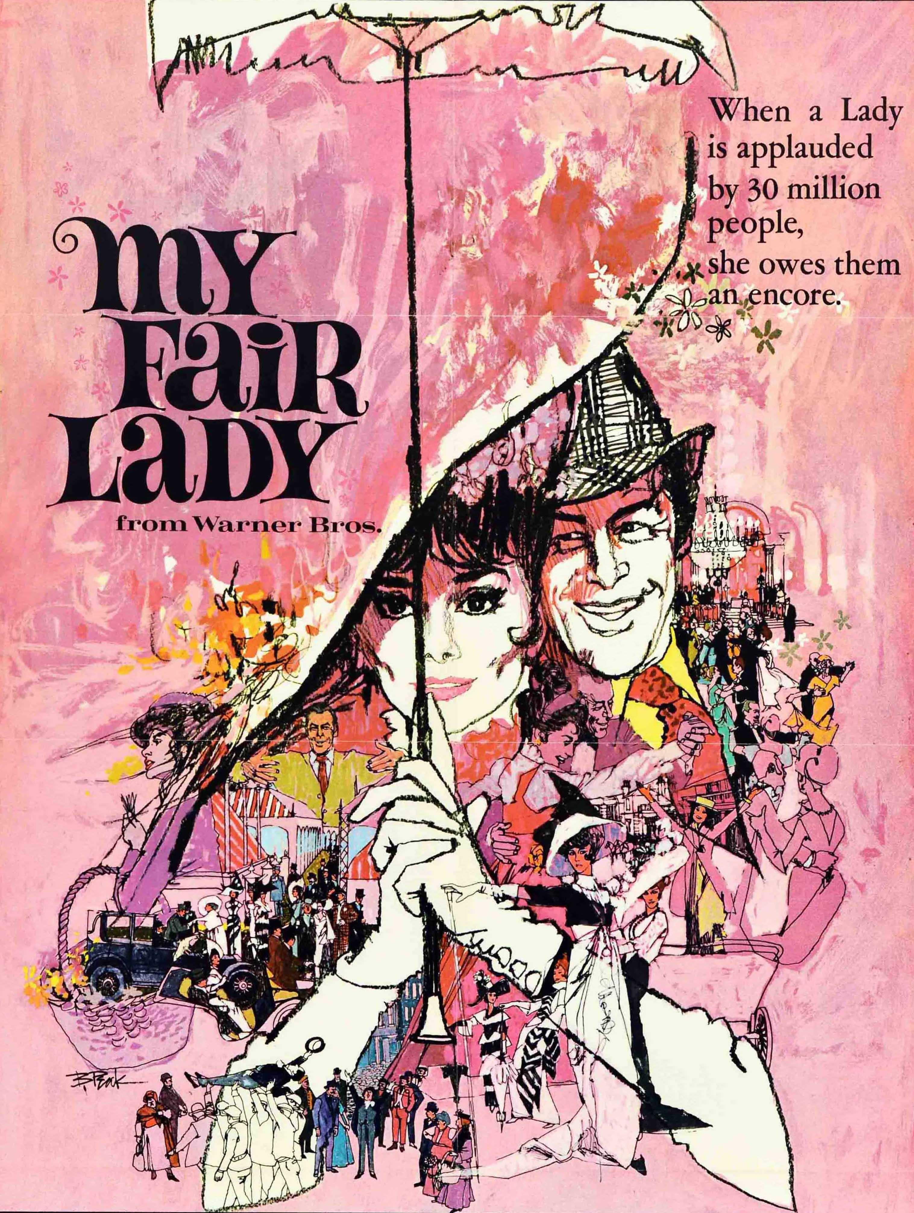 Cartel de cine original de época para el reestreno de la película clásica de comedia musical de 1964 My Fair Lady 