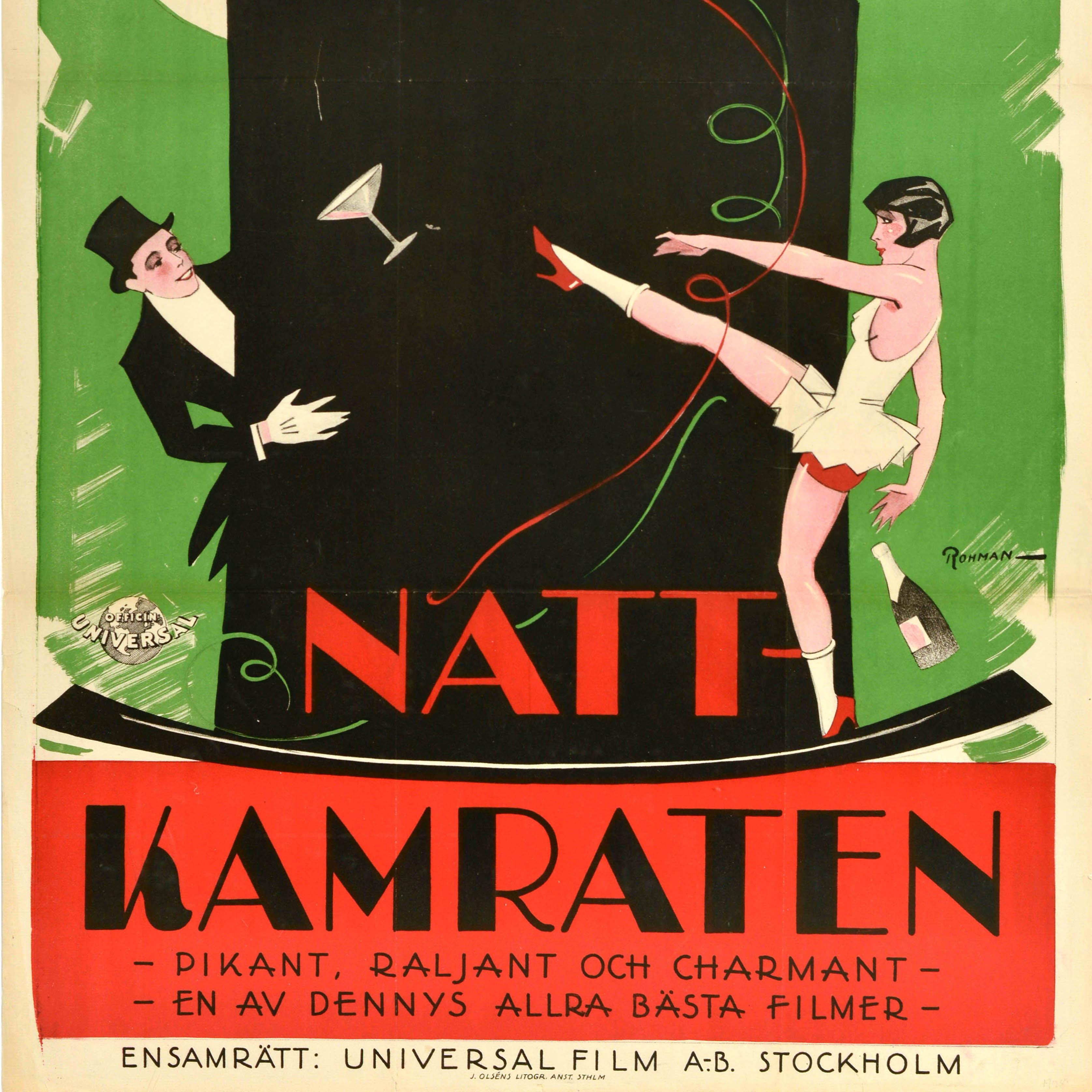 Poster cinematografico originale d'epoca Natt Kamraten L'uccello della notte Reginald Denny Svezia In condizioni buone in vendita a London, GB