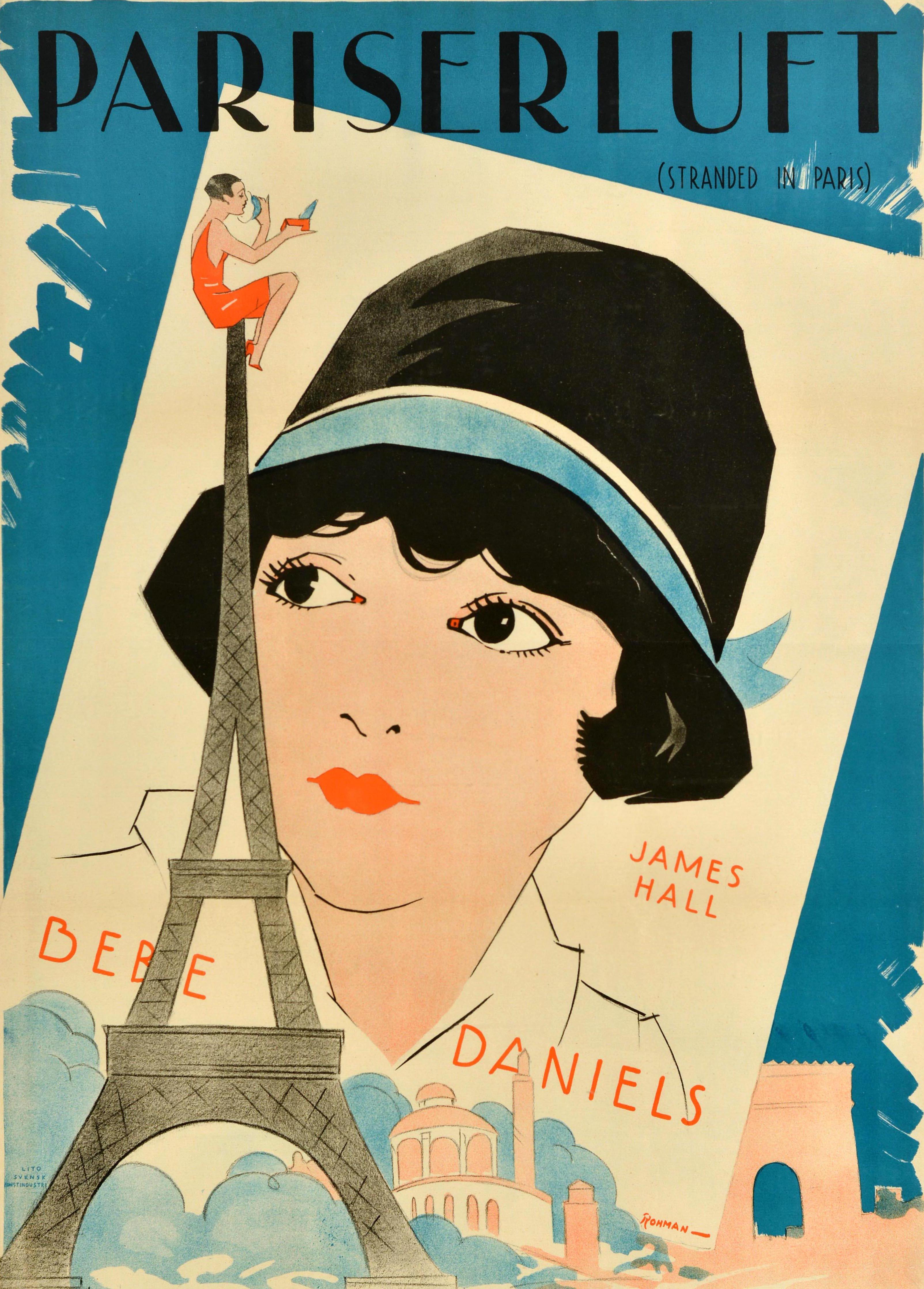 Originales schwedisches Filmplakat für die amerikanische Stummfilmkomödie Stranded in Paris / Paris Erluft mit Bebe Daniels, James Hall, Ford Sterling, Iris Stuart und Mabel Julienne Scott in den Hauptrollen. Das Plakat zeigt die amerikanische