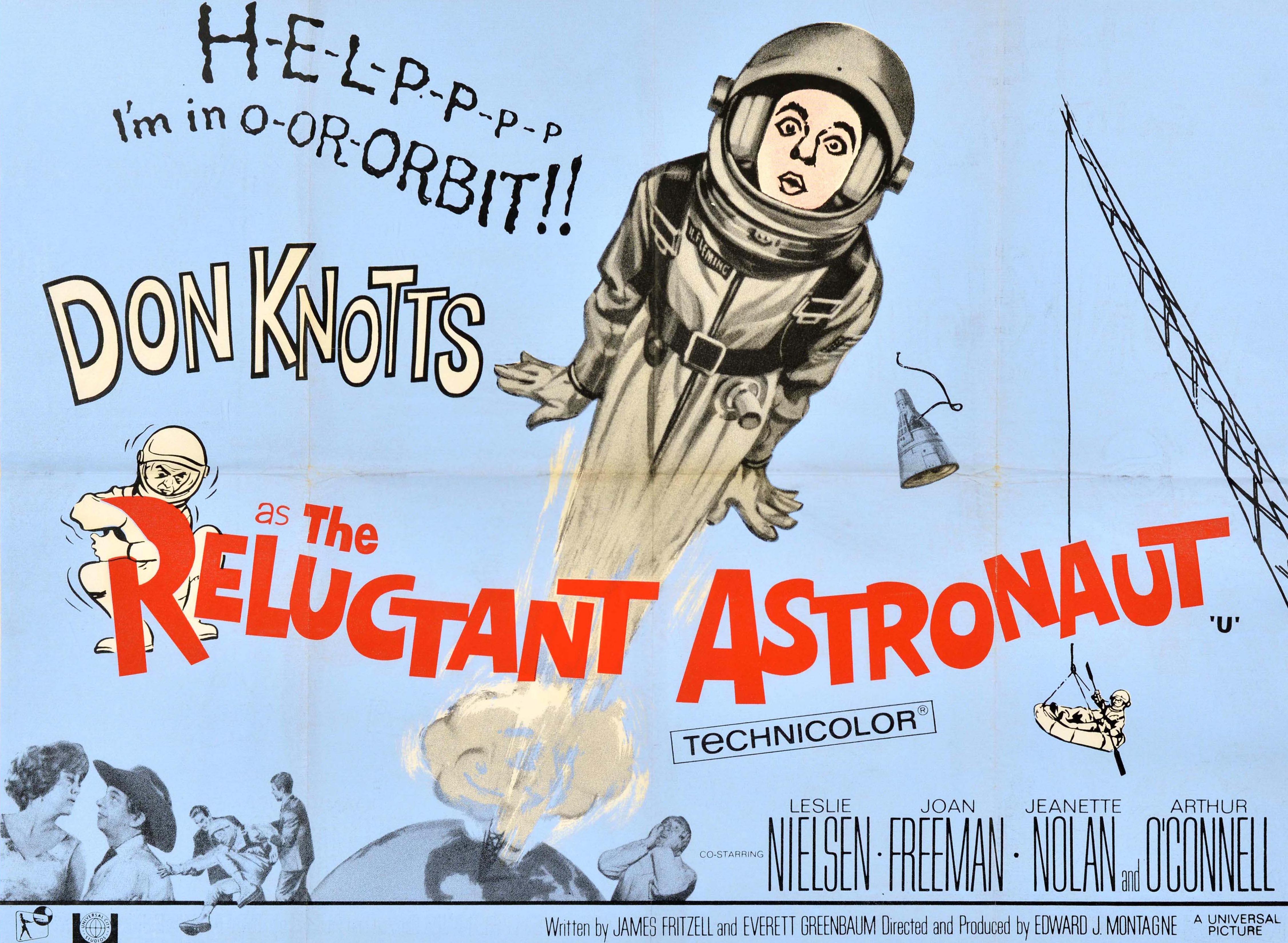 Originales Vintage-Filmplakat für die amerikanische Familienkomödie The Reluctant Astronaut unter der Regie von Edward Montagne und mit Leslie Nielsen als Major Fred Gifford und Don Knotts in der Hauptrolle als Roy Fleming, einem Betreiber von