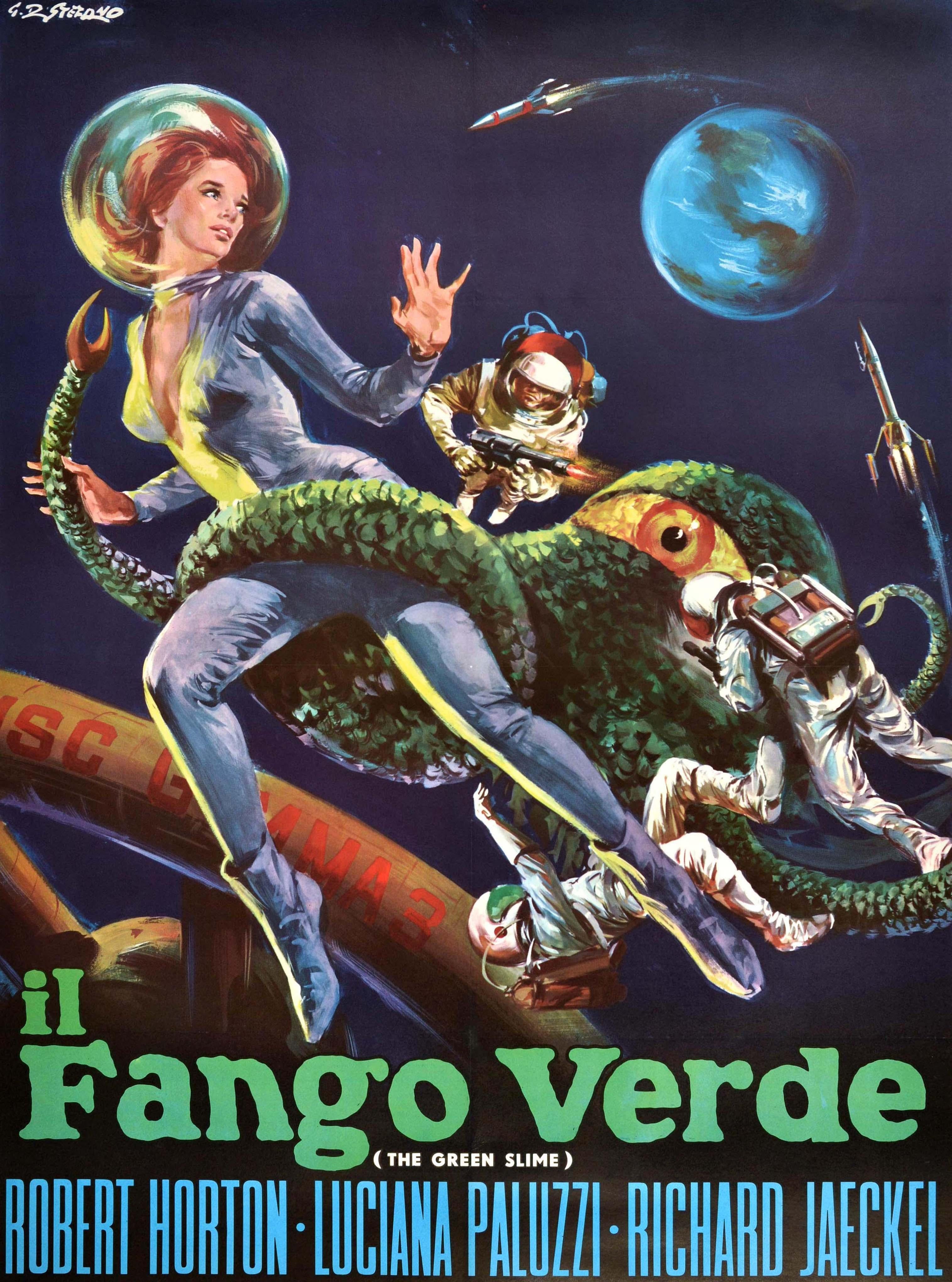 Locandina originale d'epoca del film drammatico horror di fantascienza del 1968 The Green Slime / Il Fango Verde / ガンマー第3号 宇宙大作戦 diretto da Kinji Fukasaku e interpretato da Robert Horton, Luciana Paluzzi e Richard Jaeckel con un'immagine