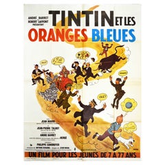 Original Vintage-Filmplakat „Tintin And The Blue Oranges“, Herge, Kino, Film, Kunst