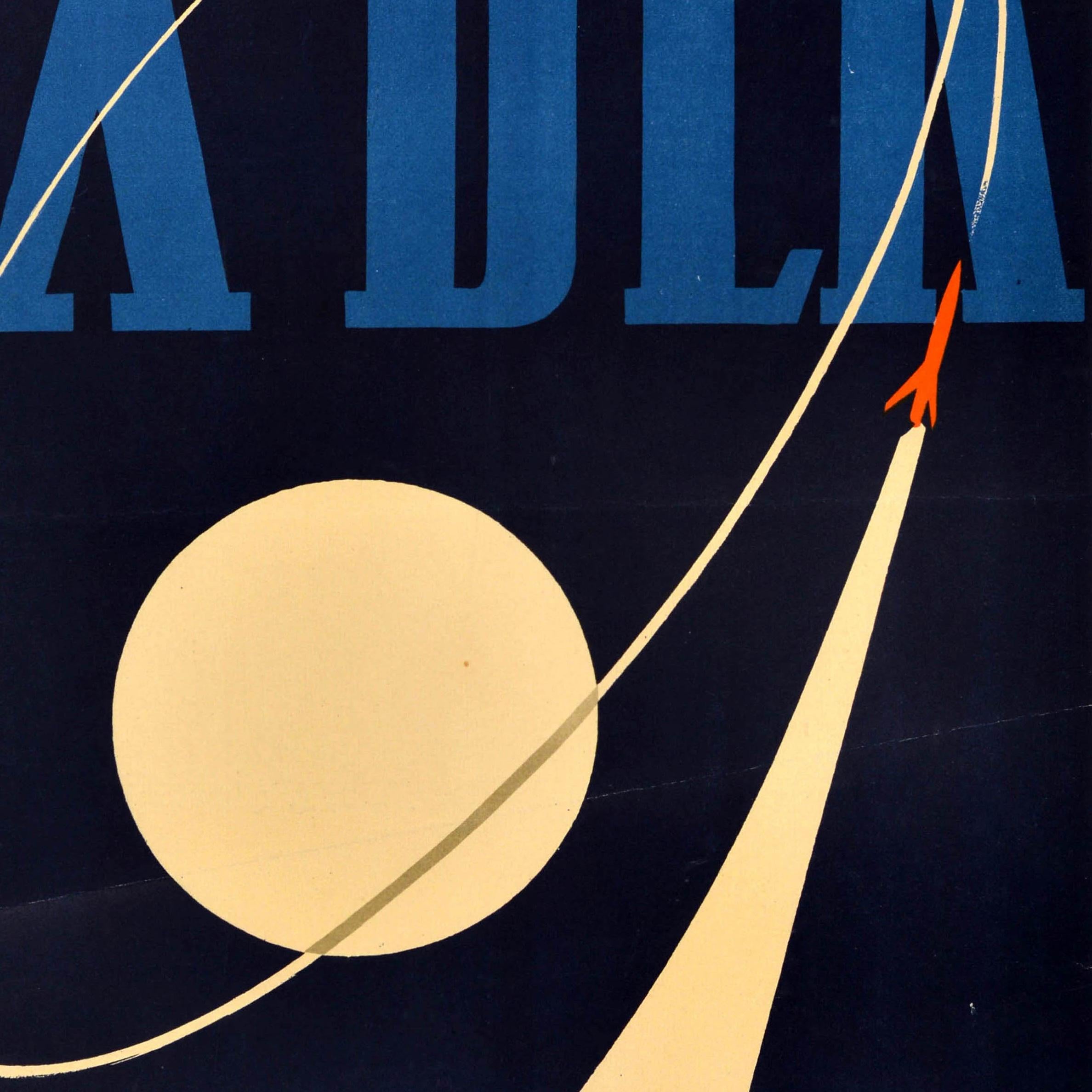 Poster cinematografico originale d'epoca XX secolo Progresso Sovietico Viaggi Spaziali URSS Homov In condizioni buone in vendita a London, GB